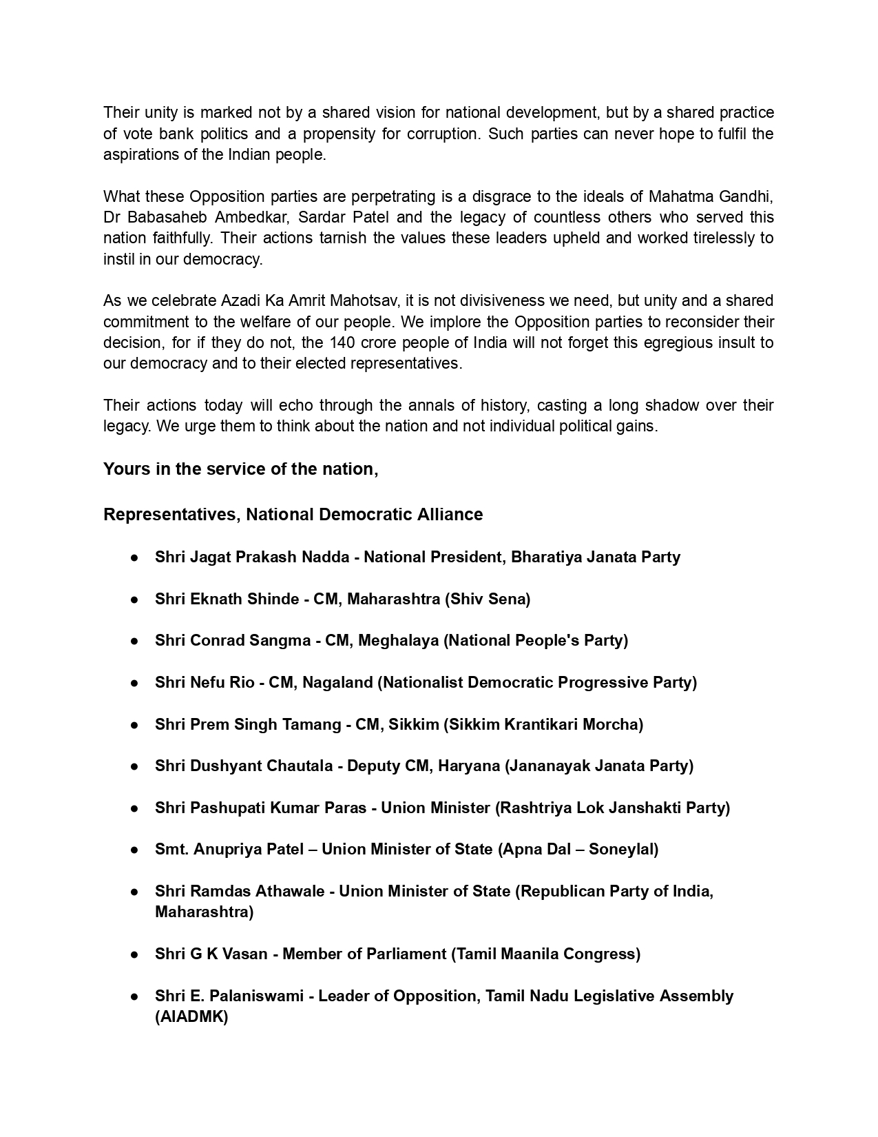 NDA press statement