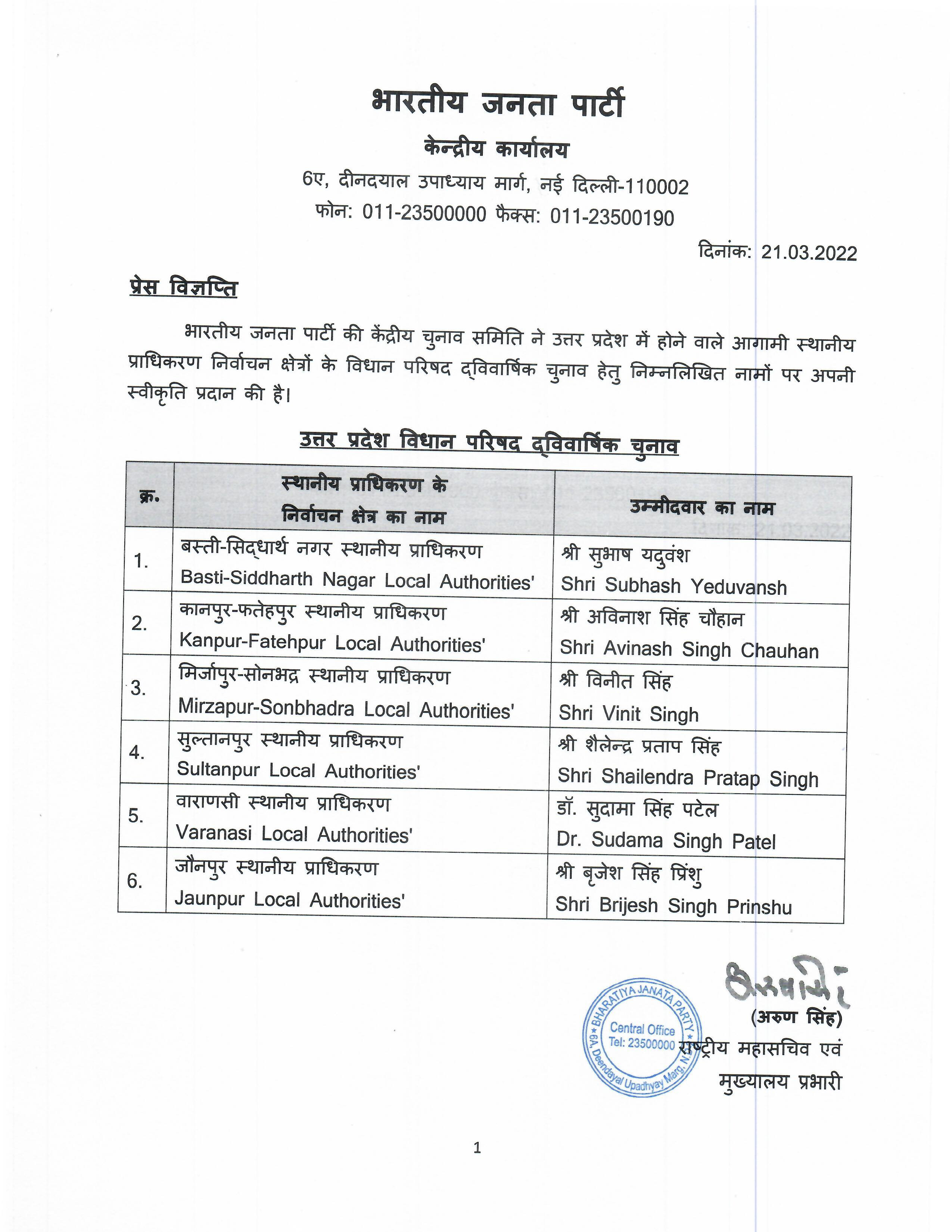  Uttar Pradesh MLC from Local Authorities Constituenc