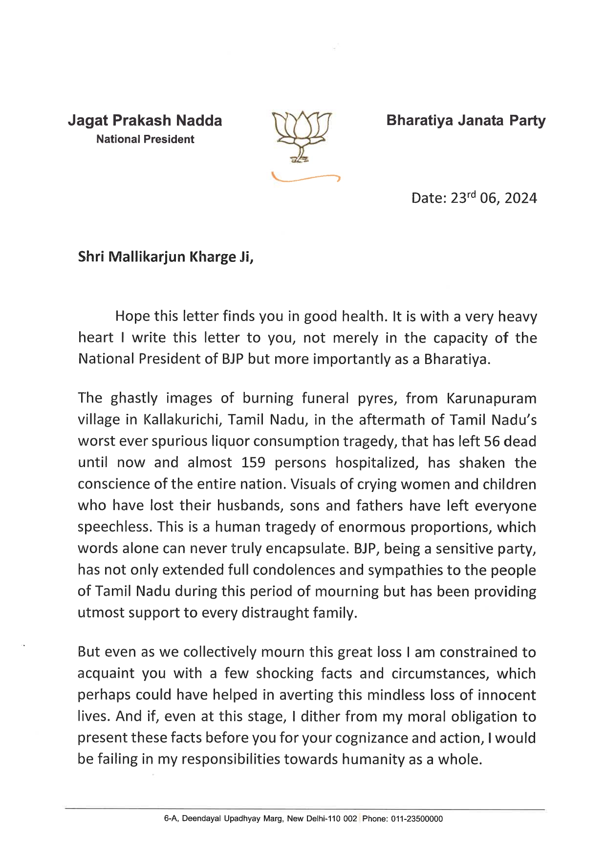 J.P. Nadda ji to Congress President Shri Mallikarjun Kharge