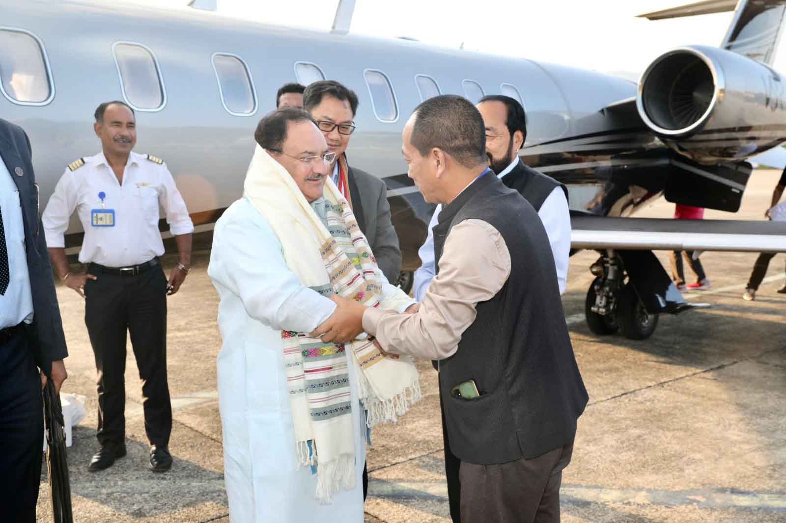 Grand welcome of BJP National President Shri J.P. Nadda on arrival at Lengpuri Airport (Mizoram)