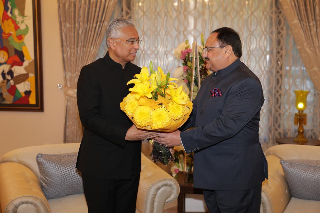 Photographs : BJP working President Shri J.P. Nadda meeting with Hon'ble Prime Minister of Mauritius Shri Pravind Jugnauth at his residence in New Delhi