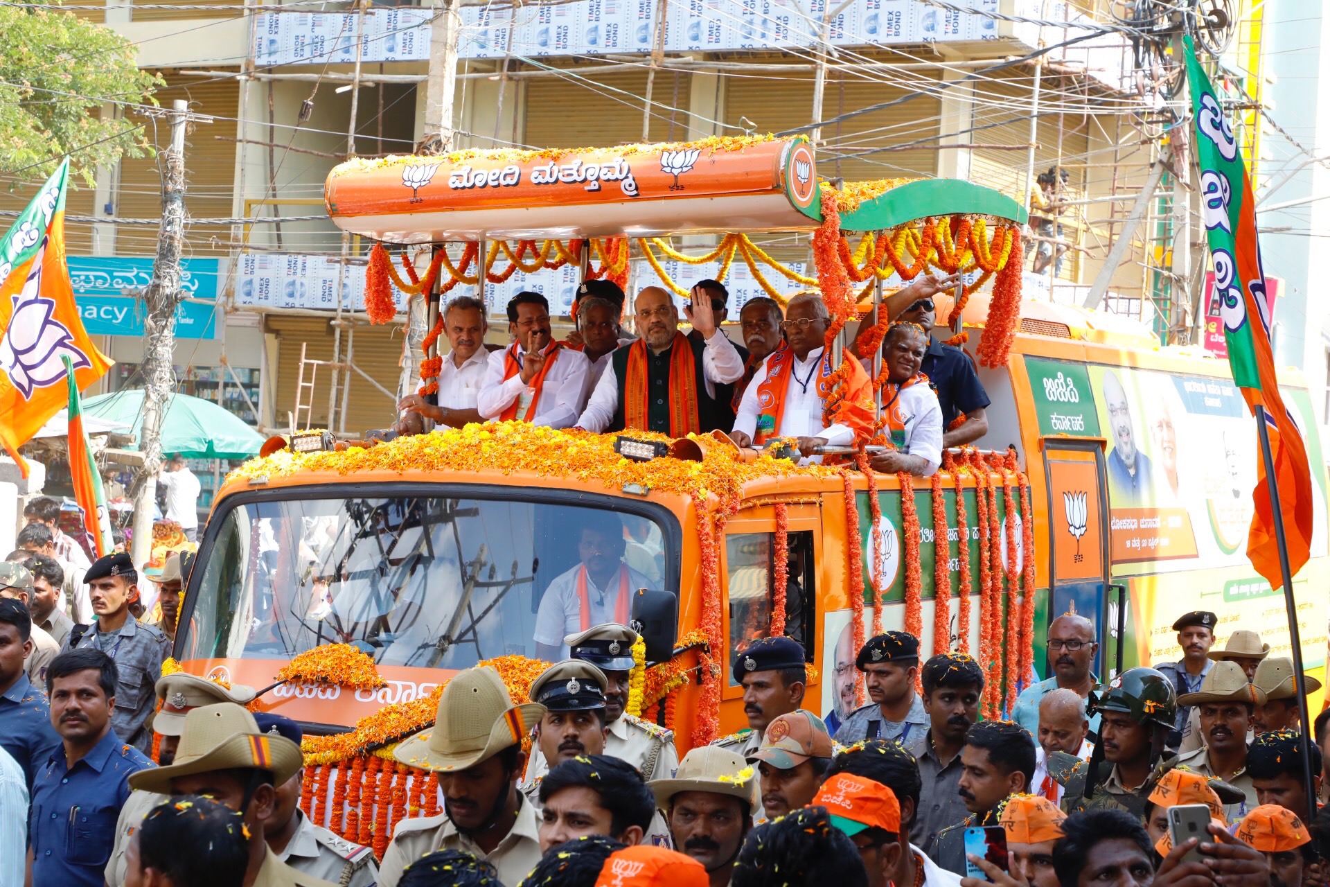 BJP National President, Shri Amit Shah ji's road show in Tumkur (Karnataka)