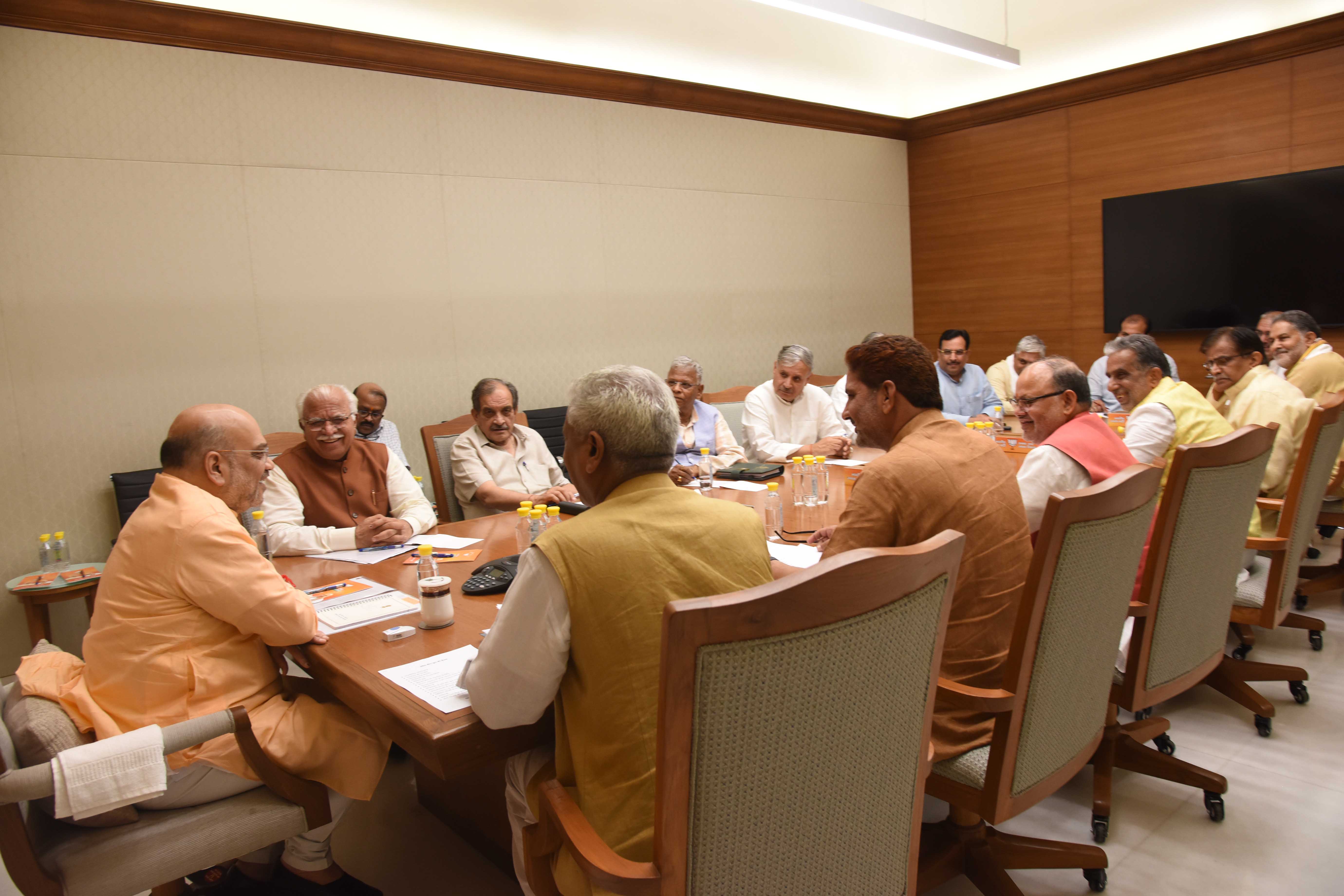  Haryana, Jharkhand and Maharashtra core group meeting chaired by Hon'ble Shri Amit Shah at BJP HQ, 6A Deendayal Upadhyay Marg, New Delhi.