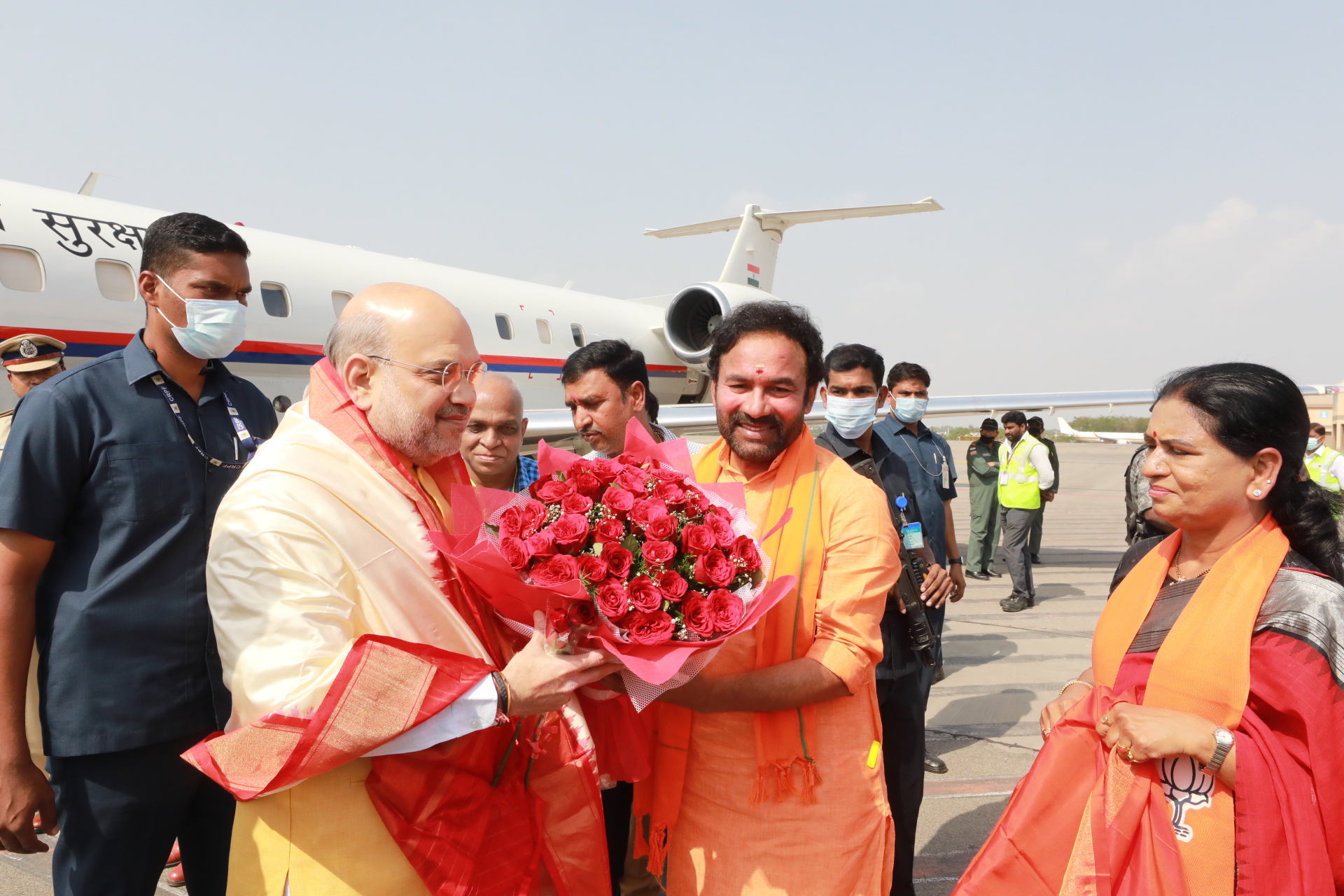 Welcome of Hon'ble Union Home Minister & Minister of Cooperation Shri Amit Shah on his arrival at Begumpet Airport (Hyderabad)