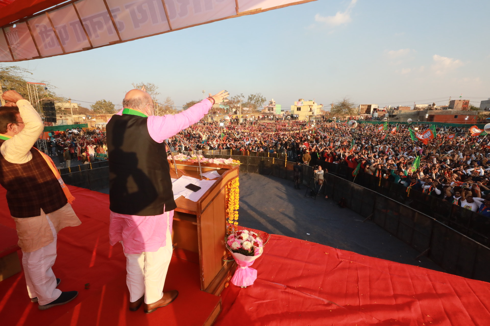 Photographs : Hon'ble Home Minister Shri Amit Shah addressing a public meeting Near Bhati Mines, Chhatarpur (New Delhi)