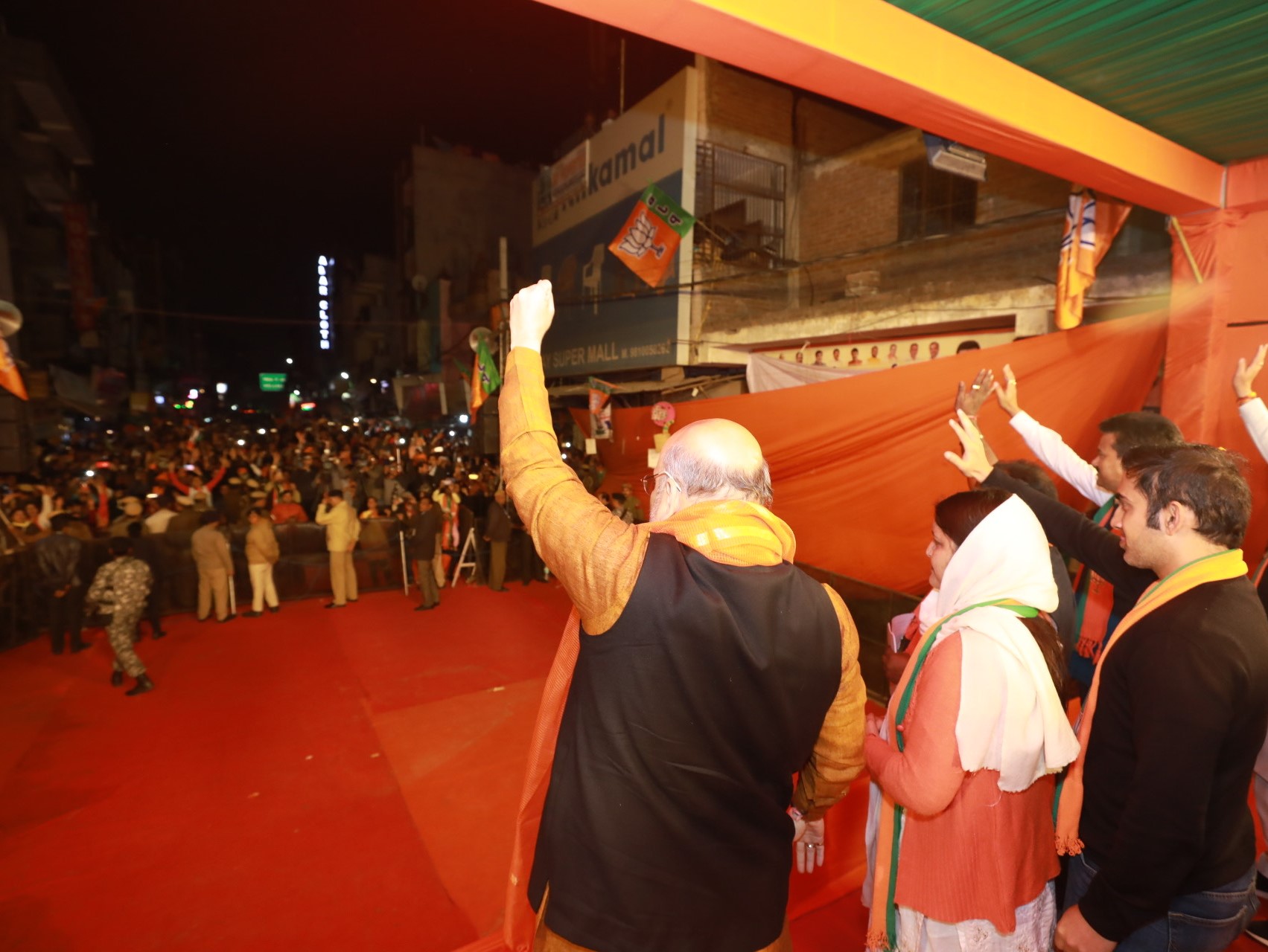 Photographs : Hon'ble Home Minister Shri Amit Shah addressing a public meeting at New Ashok Nagar, Bharti Puliya, Trilokpuri (Delhi).