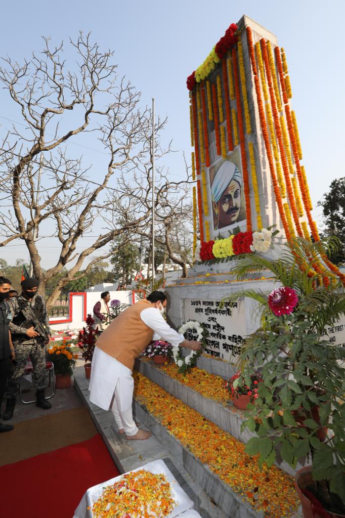 BJP National President Shri J.P. Nadda visited & paid floral tributes at Shaheed Mangal Pandey Stambh at West Bengal State Armed Police HQ, Barrackpore