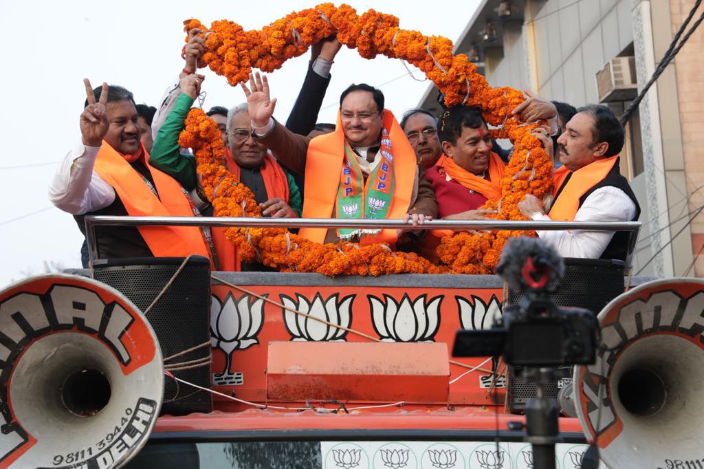 Photographs of road show of BJP National President Shri J.P. Nadda in Karol Bagh(Delhi).