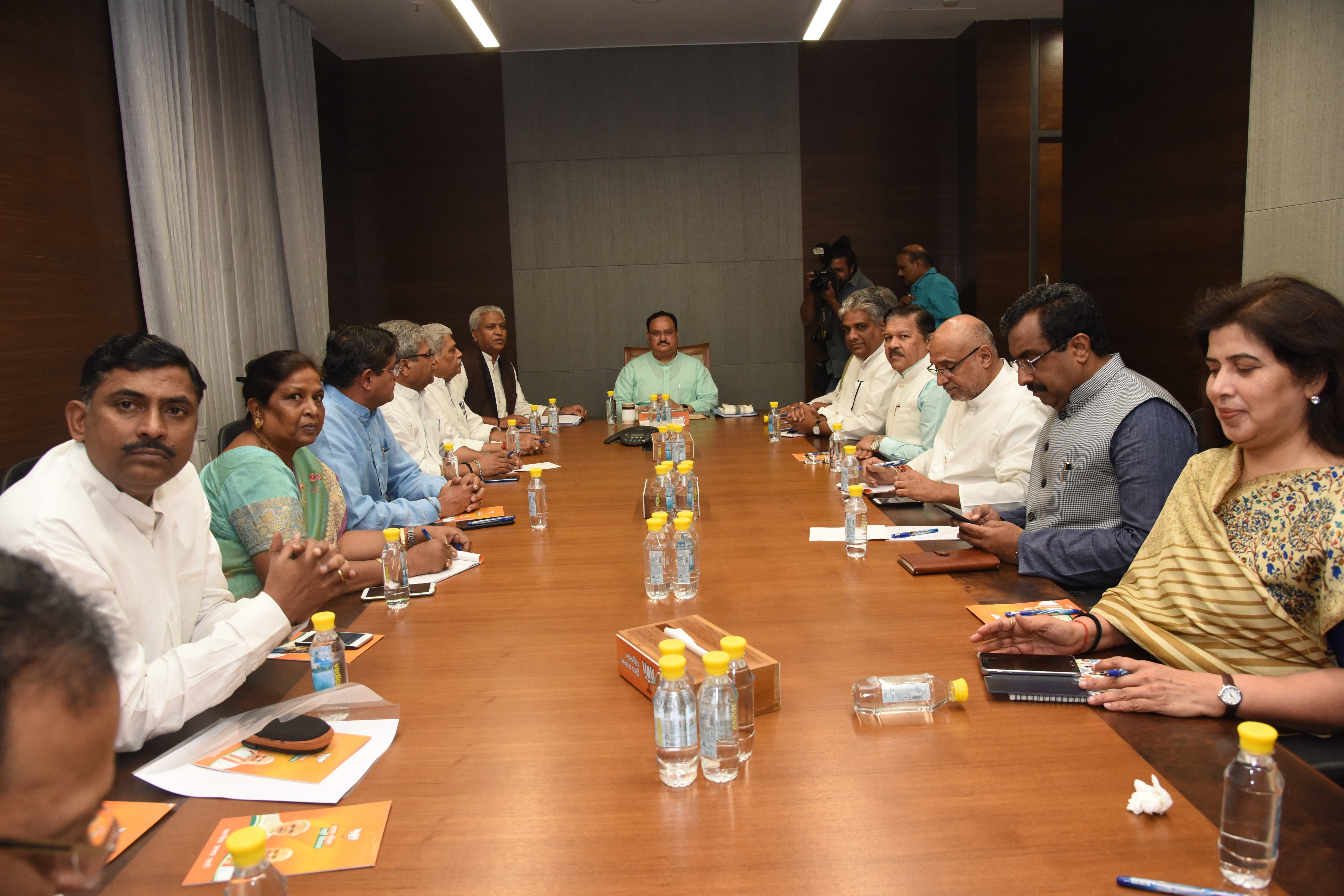 Photographs of BJP National working President, Shri J.P. Nadda addressing BJP National Office bearers meeting at BJP HQ, 6A DDU Marg, New Delhi