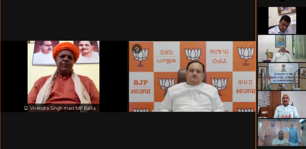   BJP National President Shri J.P. Nadda addressing BJP State Presidents, Incharges, Office Bearers and MPs of Uttarakhand, Uttar Pradesh (Kashi, Gorakhpurand Avadh region) via video confere