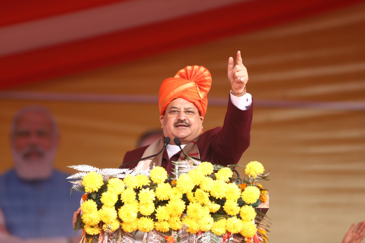 BJP National President Shri J.P. Nadda addressing Jan Vishwas Yatra rally at Ghoda Farm, Garhmukteshwar, Hapur (Uttar Pradesh)