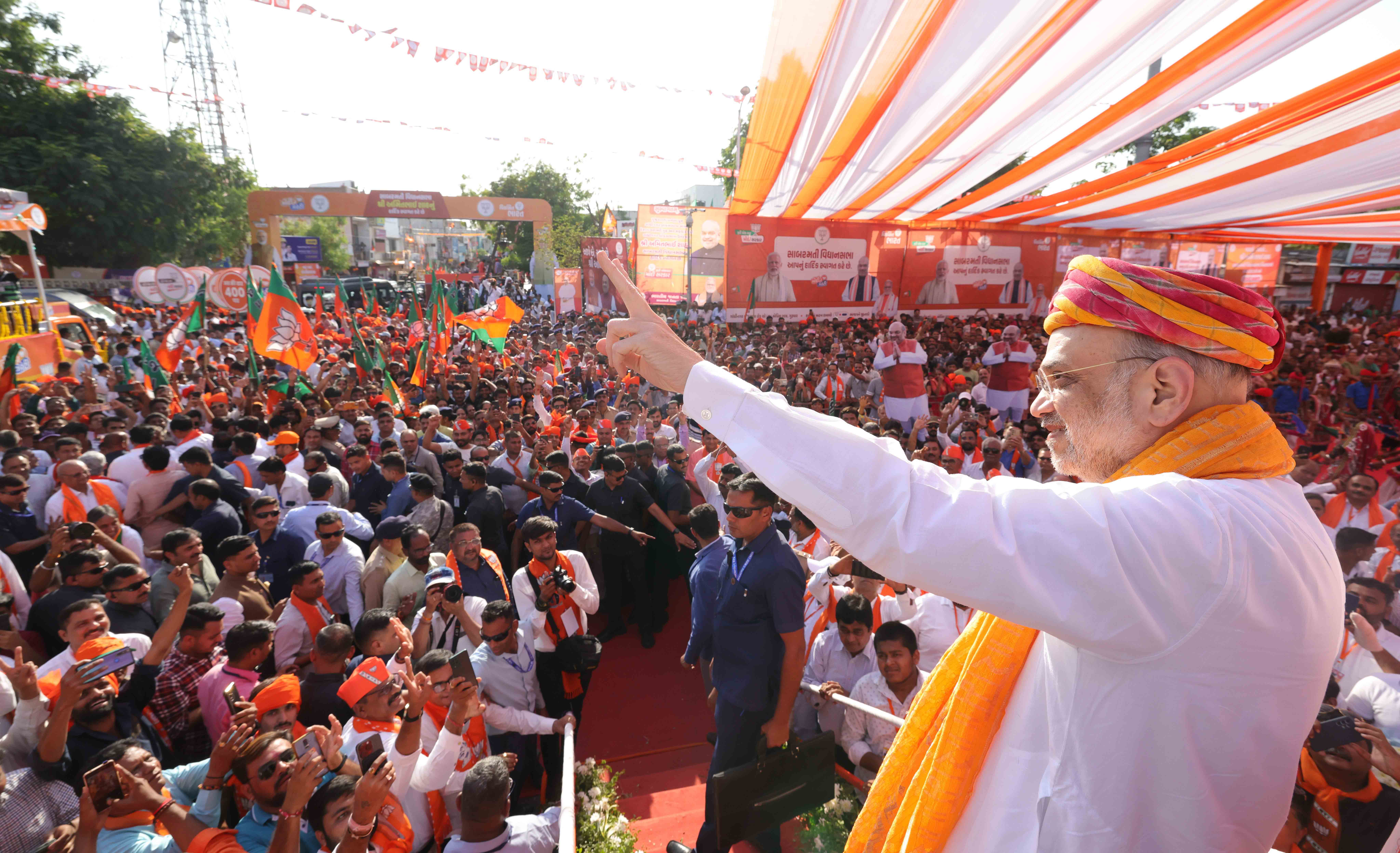 Road show of Hon'ble Union Home Minister & Minister of Cooperation Shri Amit Shah in Ahmedabad (Gujarat) from Sardar Patel Chowk (Ranip)-K.K. Nagar(Ghatlodiya)-Walinath Chowk(Naranpura)-Jeevraj Park Charges Rasta(Vejalpur)