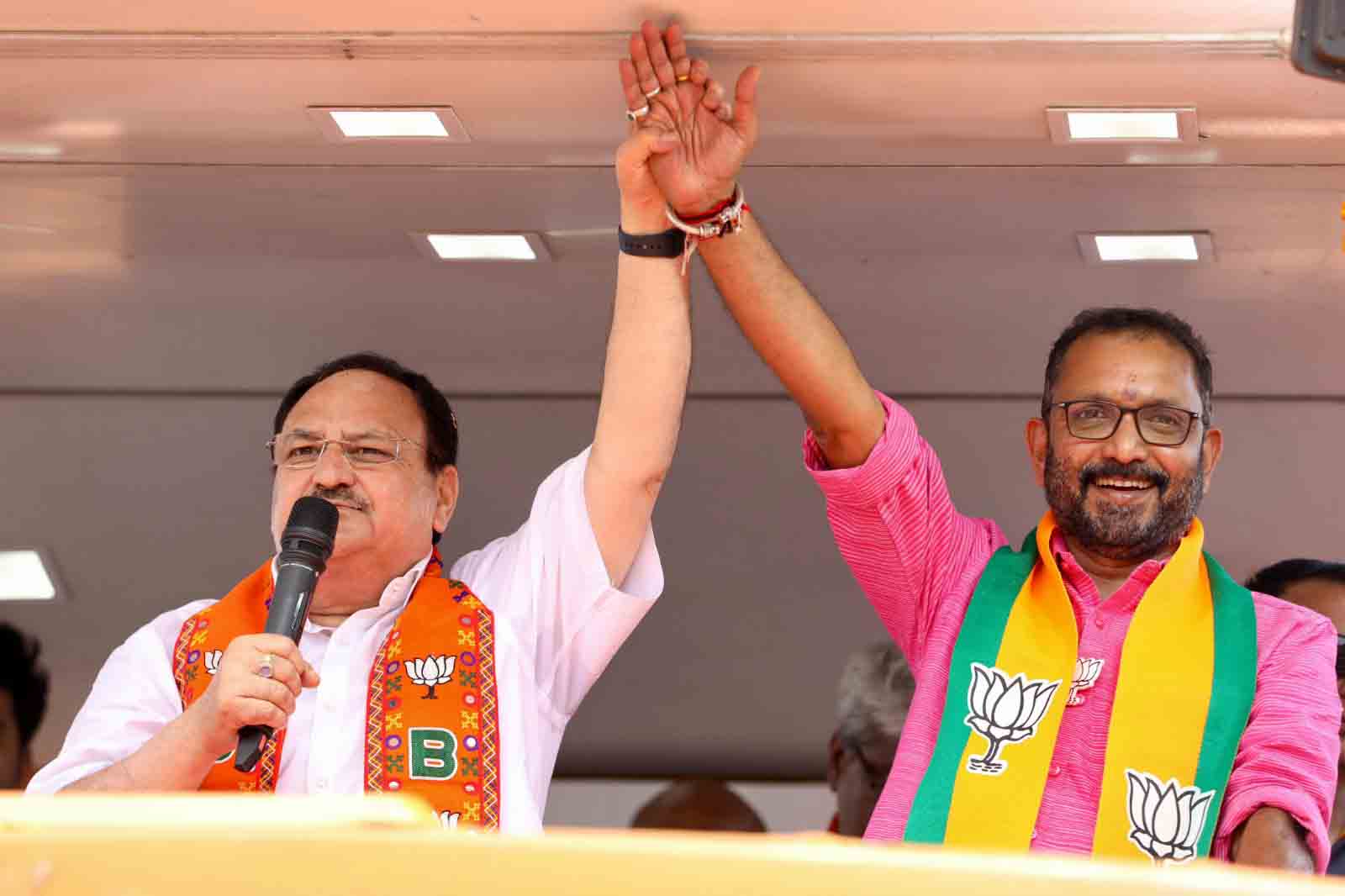 BJP National President Shri J.P. Nadda during a road show in Bathery, Wayanad (Kerala)