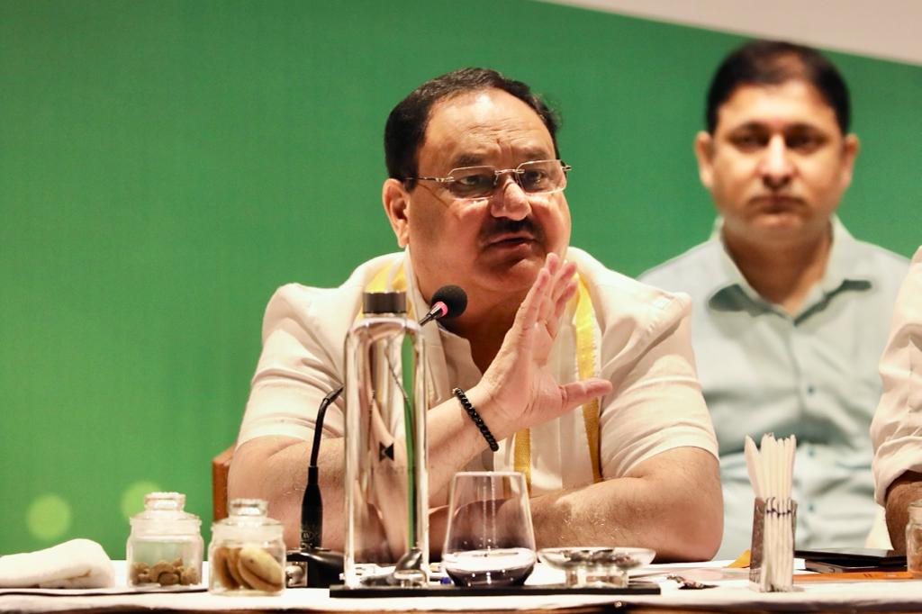 Hon'ble BJP National President Shri J.P. Nadda addressing a meeting of Core Committee Members of Six Lok Sabha Constituencies at Hotel Hycinth, Thampanoor (Kerala)