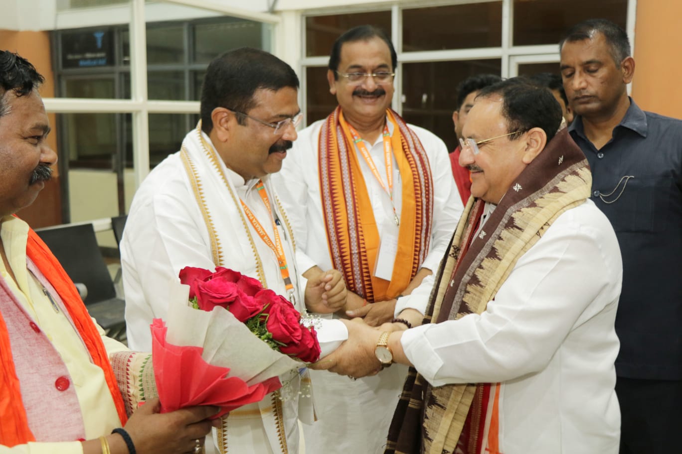 Grand welcome of Hon’ble BJP National President Shri J.P. Nadda on arrival at Bhubaneshwar Airport (Odisha)