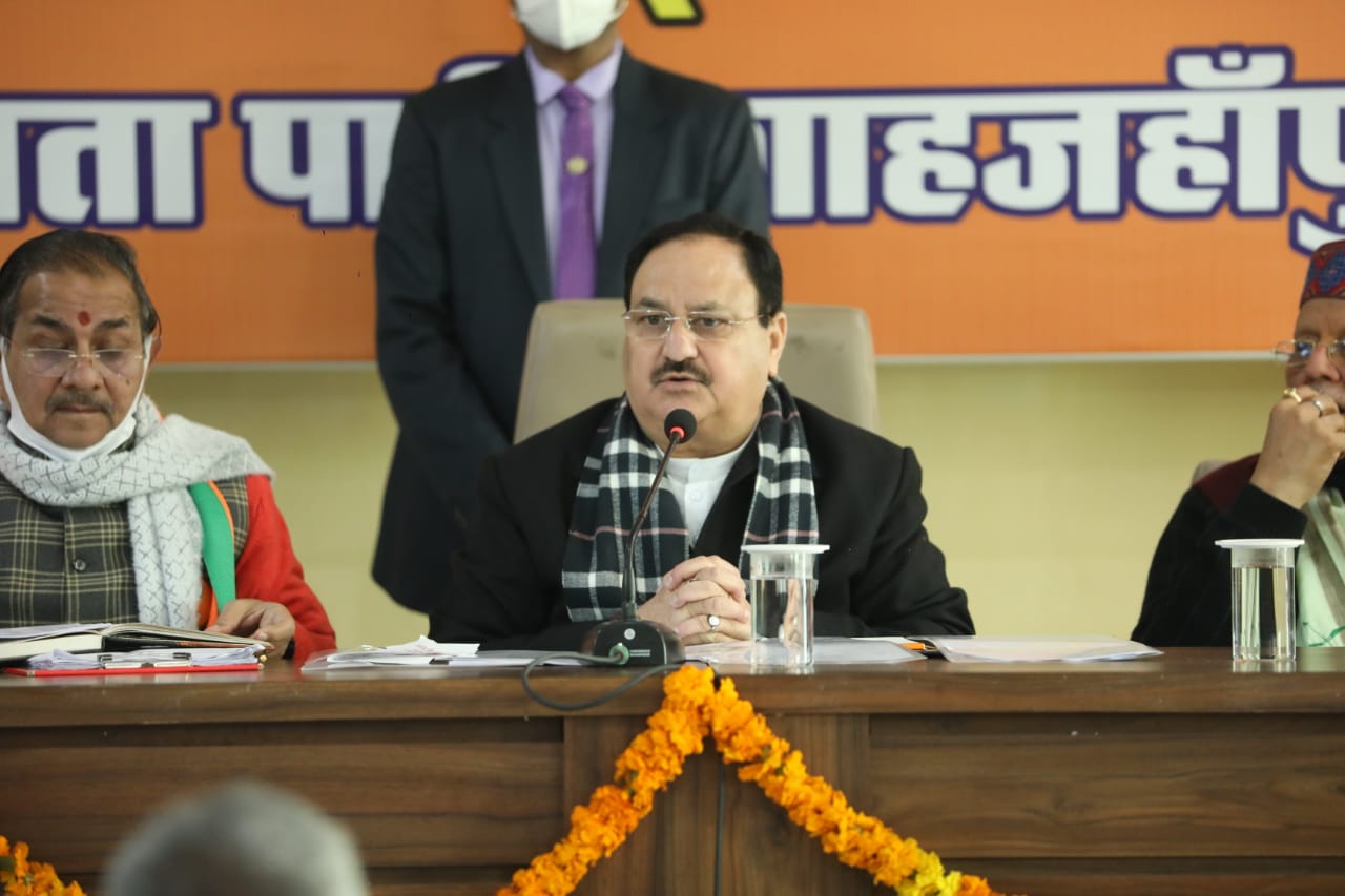 Hon'ble BJP National President Shri J.P. Nadda while addressingOrganisational Meeting at Party Office, Reti Road, Shahjahanpur (Uttar Pradesh)