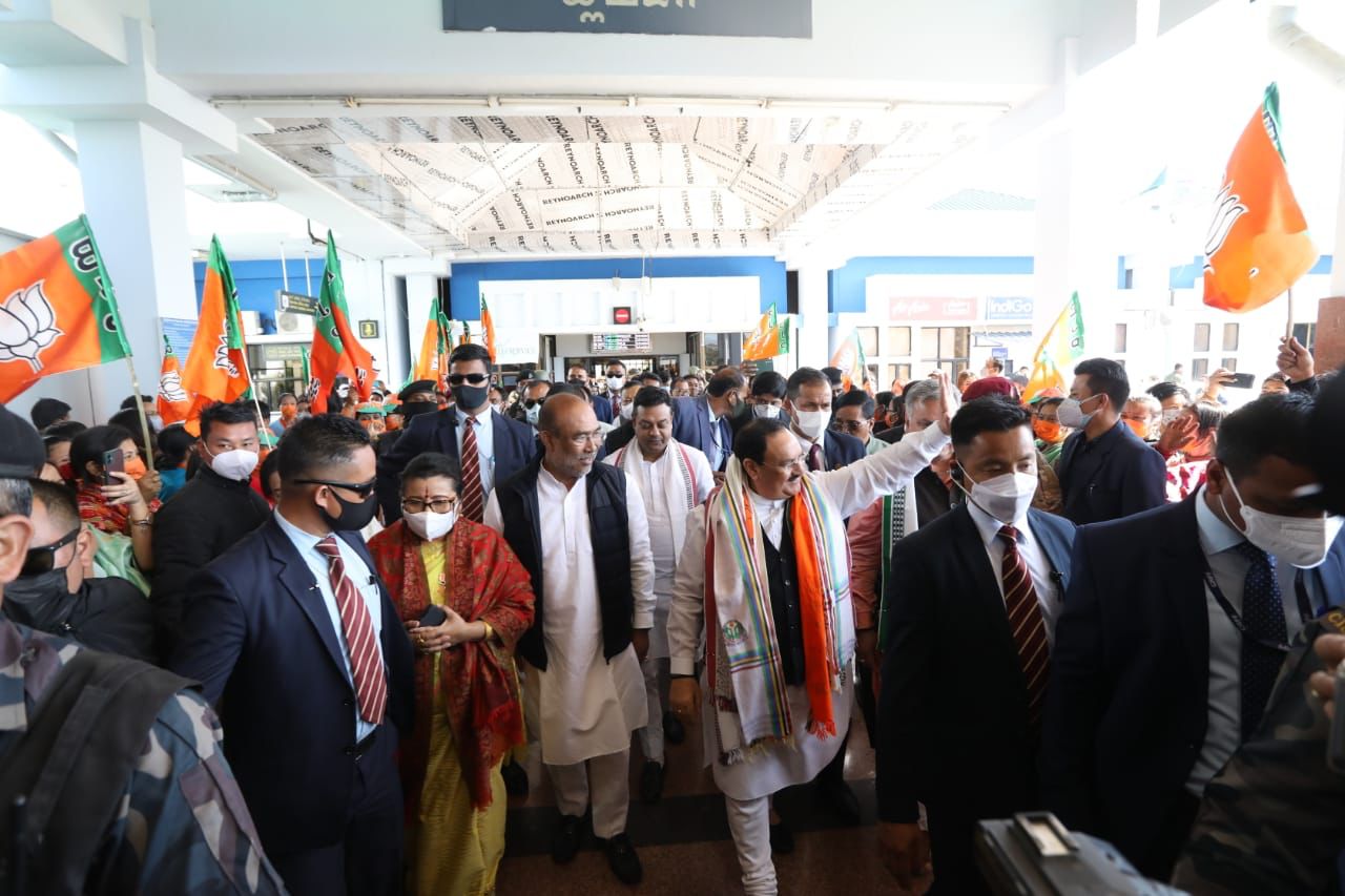 Grand welcome of Hon'ble BJP National Shri J.P. Nadda on arrival in Manipur