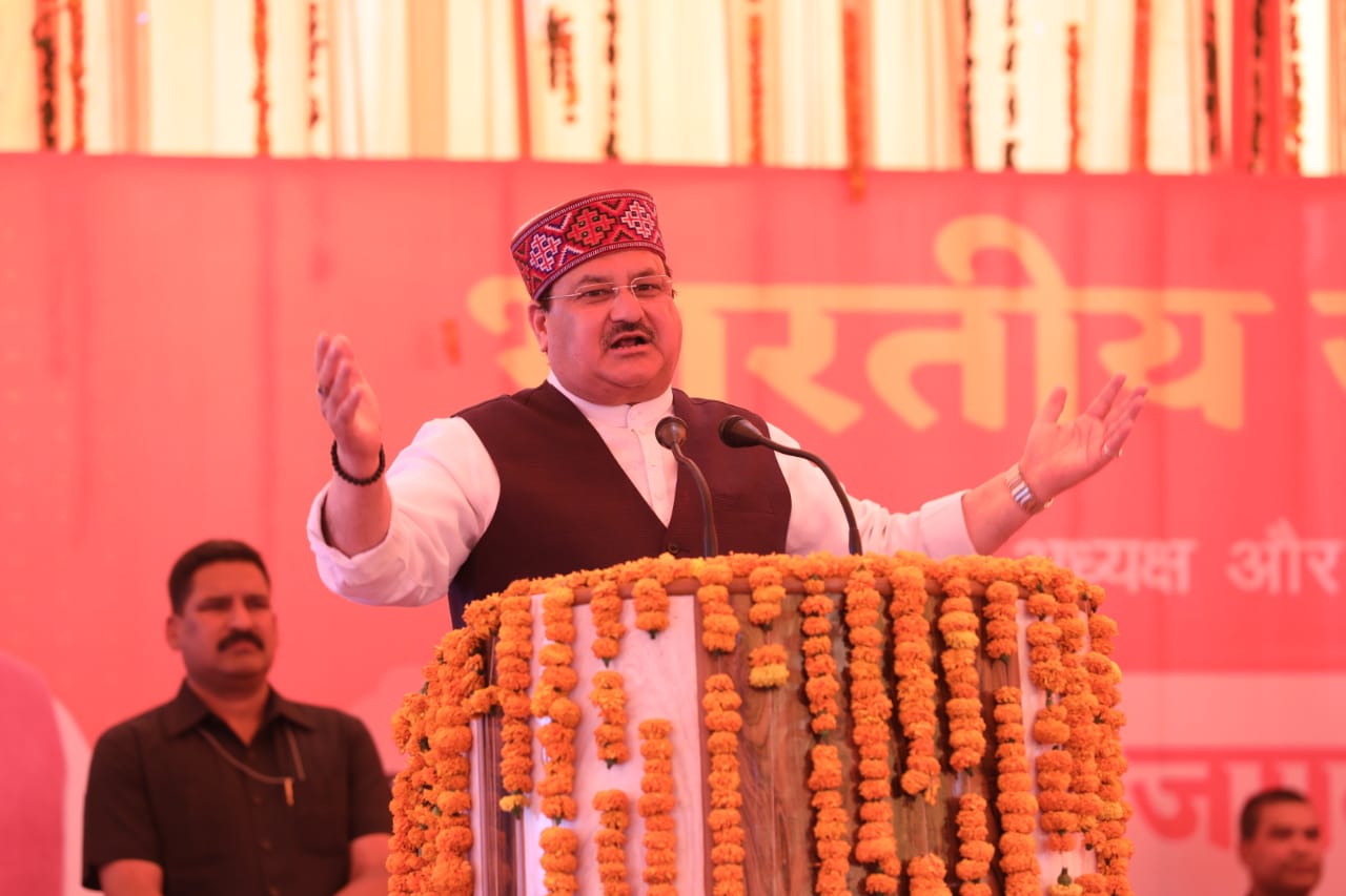  Hon'ble BJP National President Shri J.P. Nadda while addressing a public meeting after a road show in Nagrota Bagwan Bazar, Kangra (Himachal Pradesh)