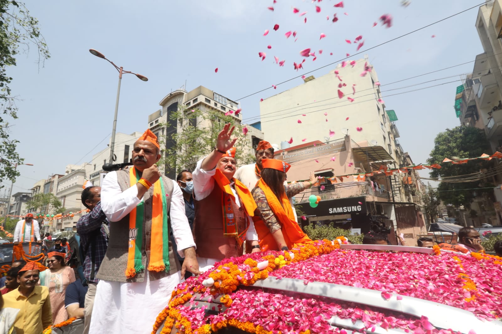 Hon'ble BJP National President Shri J.P. Nadda participating in "Shobha Yatra on the occasion of BJP's 42nd Sthapna Diwas in Karol Bagh (Delhi)