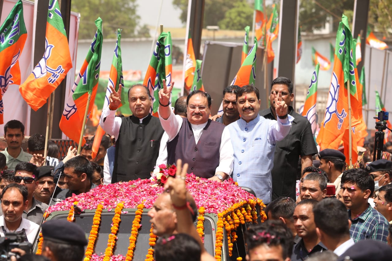 Hon'ble BJP National President Shri J.P. Nadda ji's road show in Nagrota Bagwan Bazar, Kangra (Himachal Pradesh)