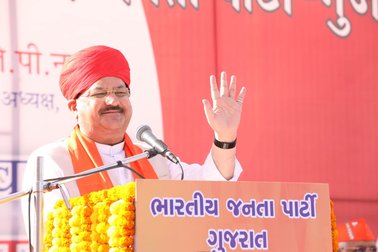 Welcome of BJP National President Shri J.P. Nadda outside Ahmedabad Airport (Gujarat)