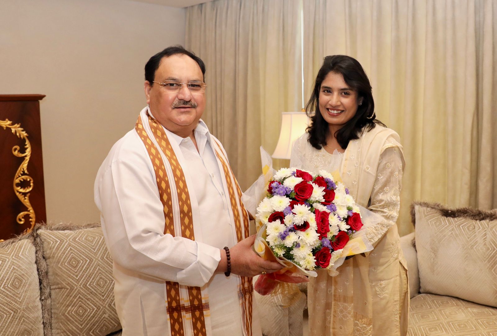  Legendary cricketer and former Captain of Indian Women Cricket Team Mithali Raj met Hon'ble BJP National President Shri J.P. Nadda in Hyderabad (Telangana)