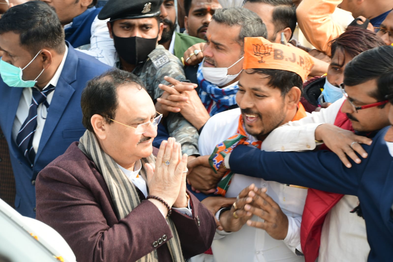  Hon'ble BJP National President Shri J.P. Nadda ji hold a road show with U.P.Deputy CM Shri Keshav Prasad Maurya after filing his nomination papers inKaushambi (Uttar Pradesh)