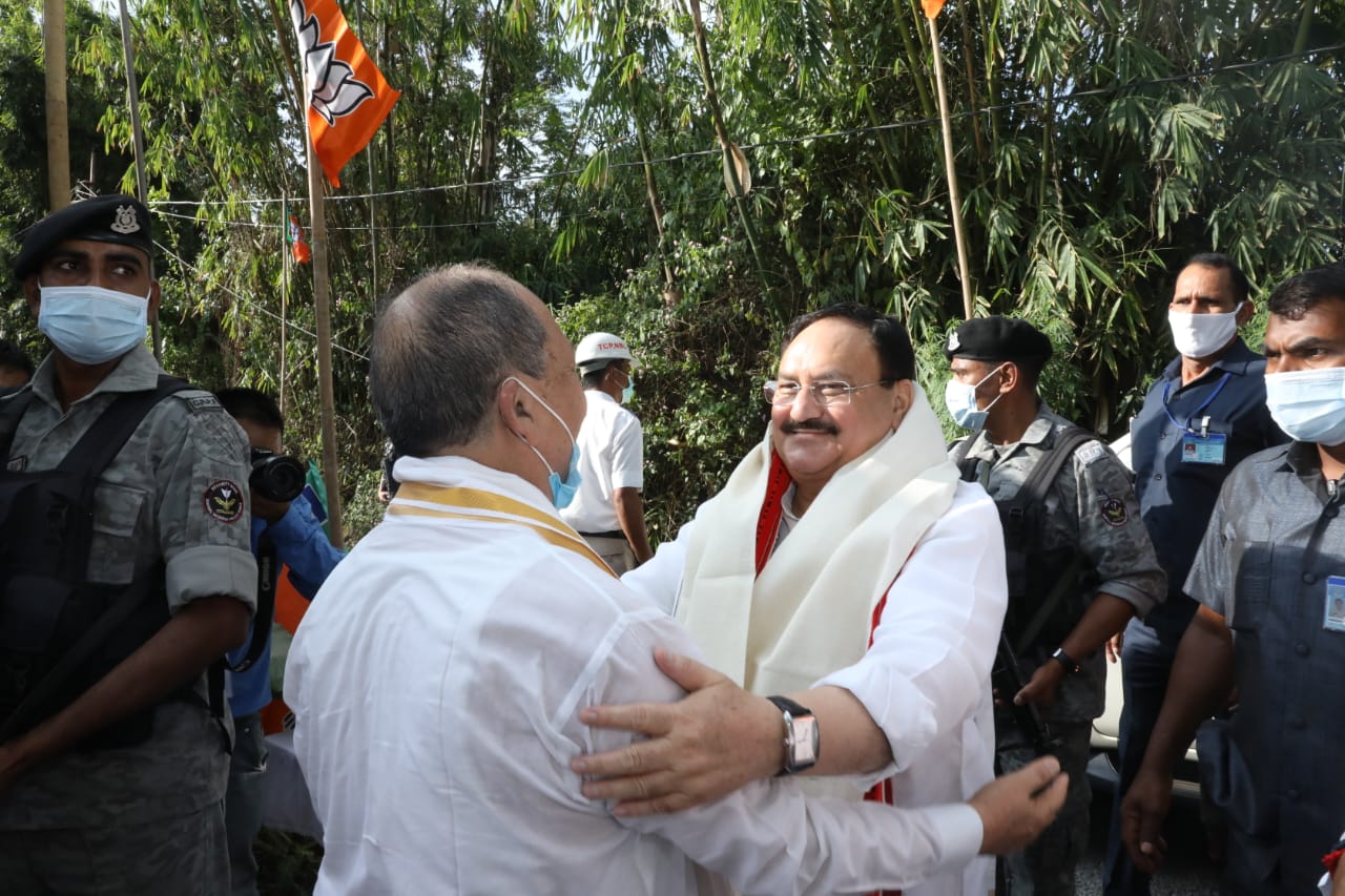 BJP National President Shri J.P. Nadda visited Booth President's residence and having lunch at Utlou Village, Nambol Mandal (Manipur)