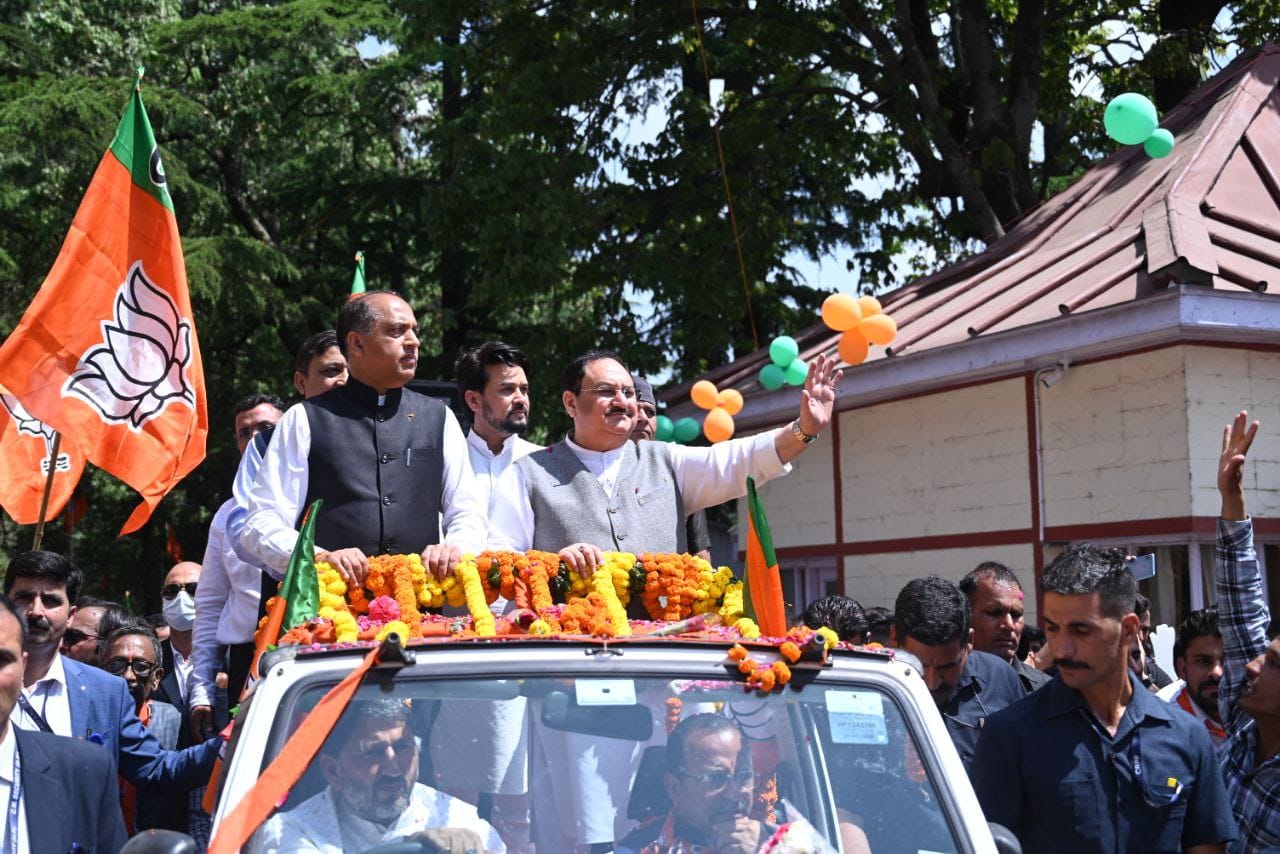 Hon'ble BJP National President Shri J.P. Nadda ji's road show in Shimla (Himachal Pradesh) from Vidhansabha to Hotel Peterhoff