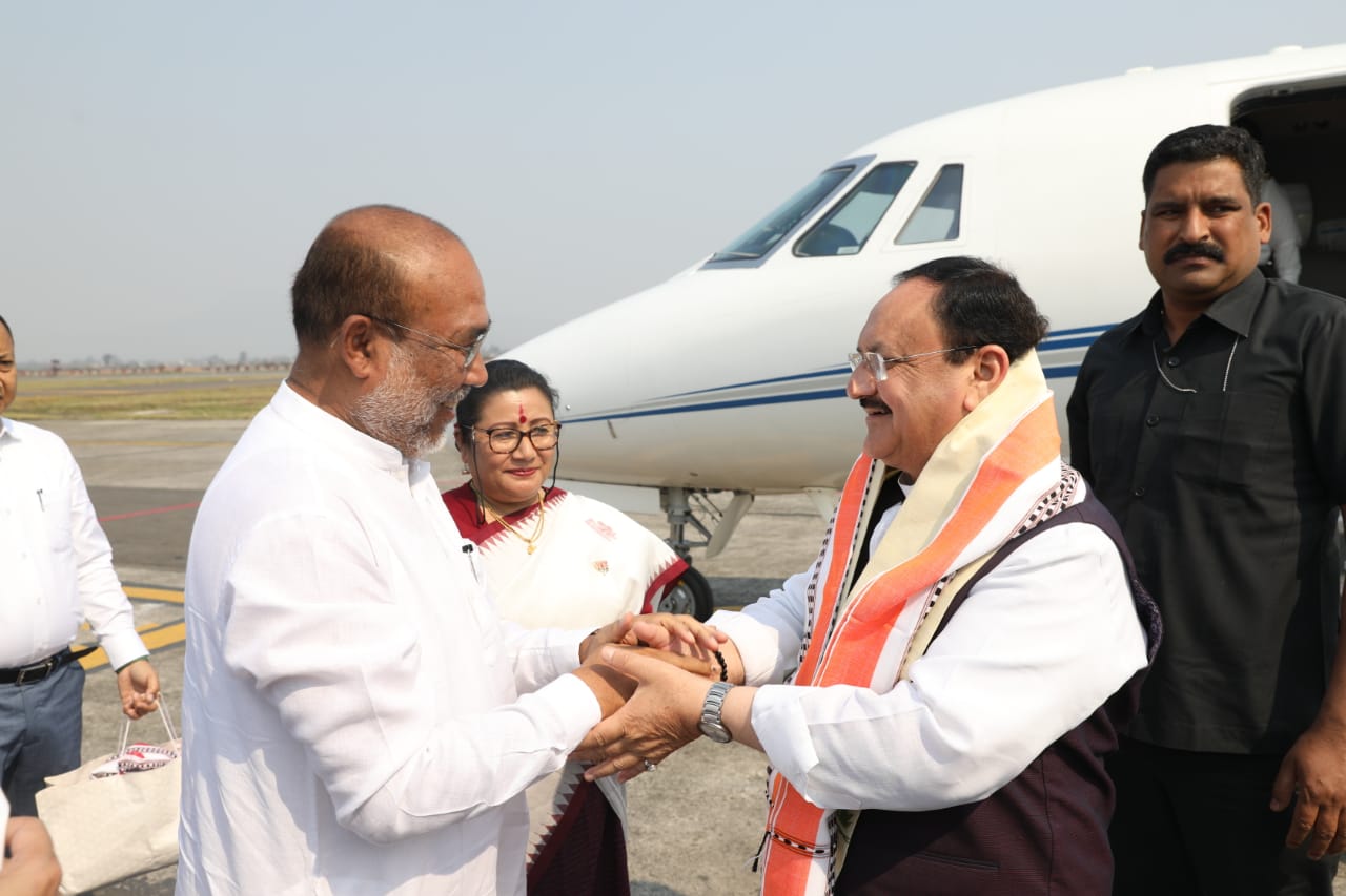 Warm welcome of Hon'ble BJP National President Shri J.P. Nadda on arrival at Airport in Manipur