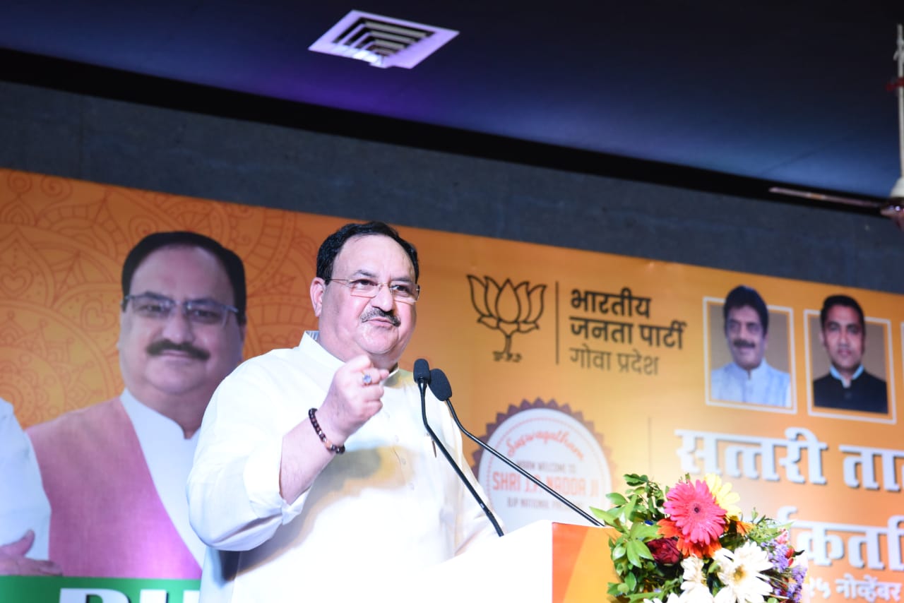 Hon'ble BJP National President Shri J.P. Nadda addressing Karyakarta Melava at KTC Bus Stand Hall, Valpo (Goa)