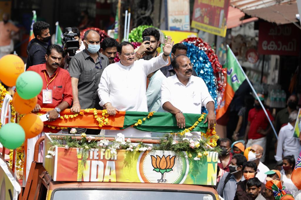  Hon'ble BJP National President Shri J.P. Nadda ji's road show from Vadanappally to Kanjani in Manalur constituency (Kerala).