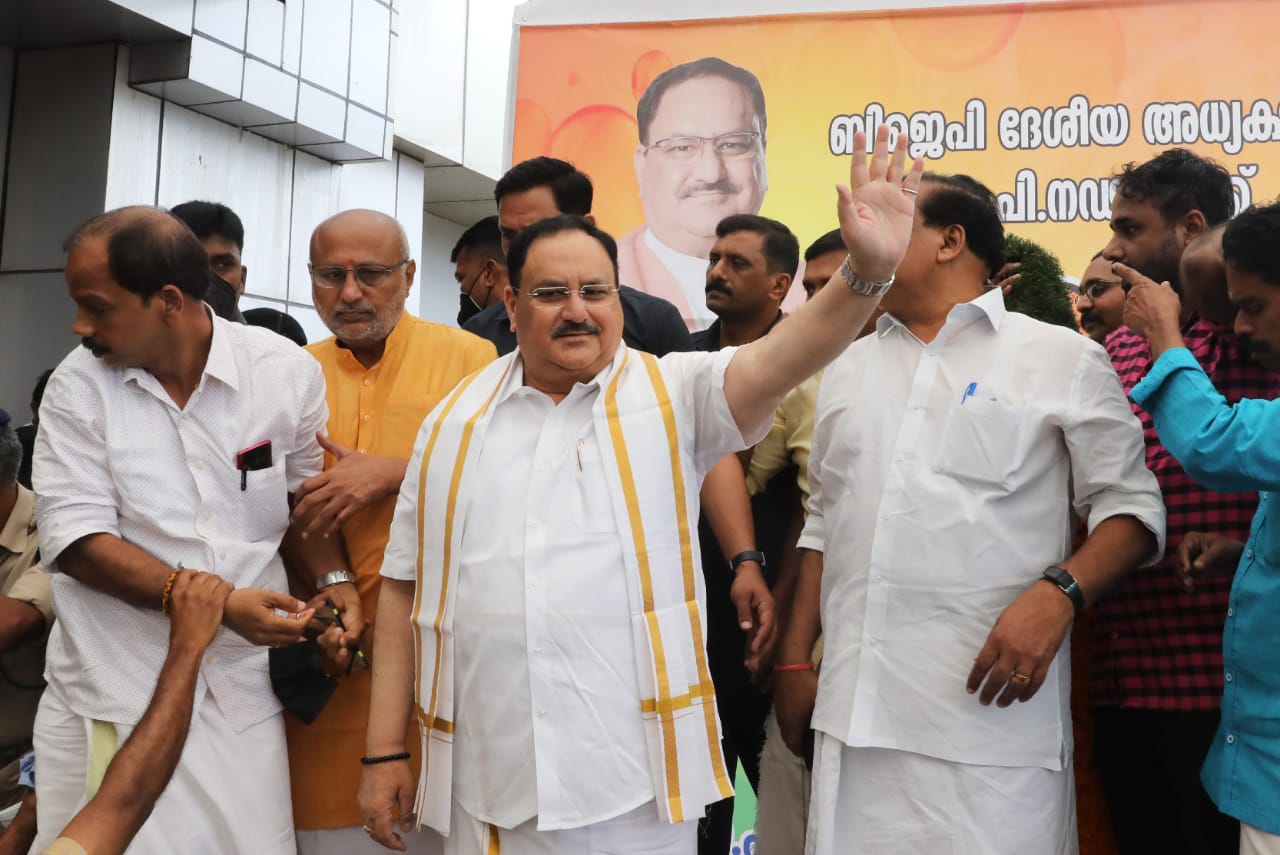 Grand welcome of BJP National President Shri J.P. Nadda on his arrival at Kozhikode Airport (Kerala)