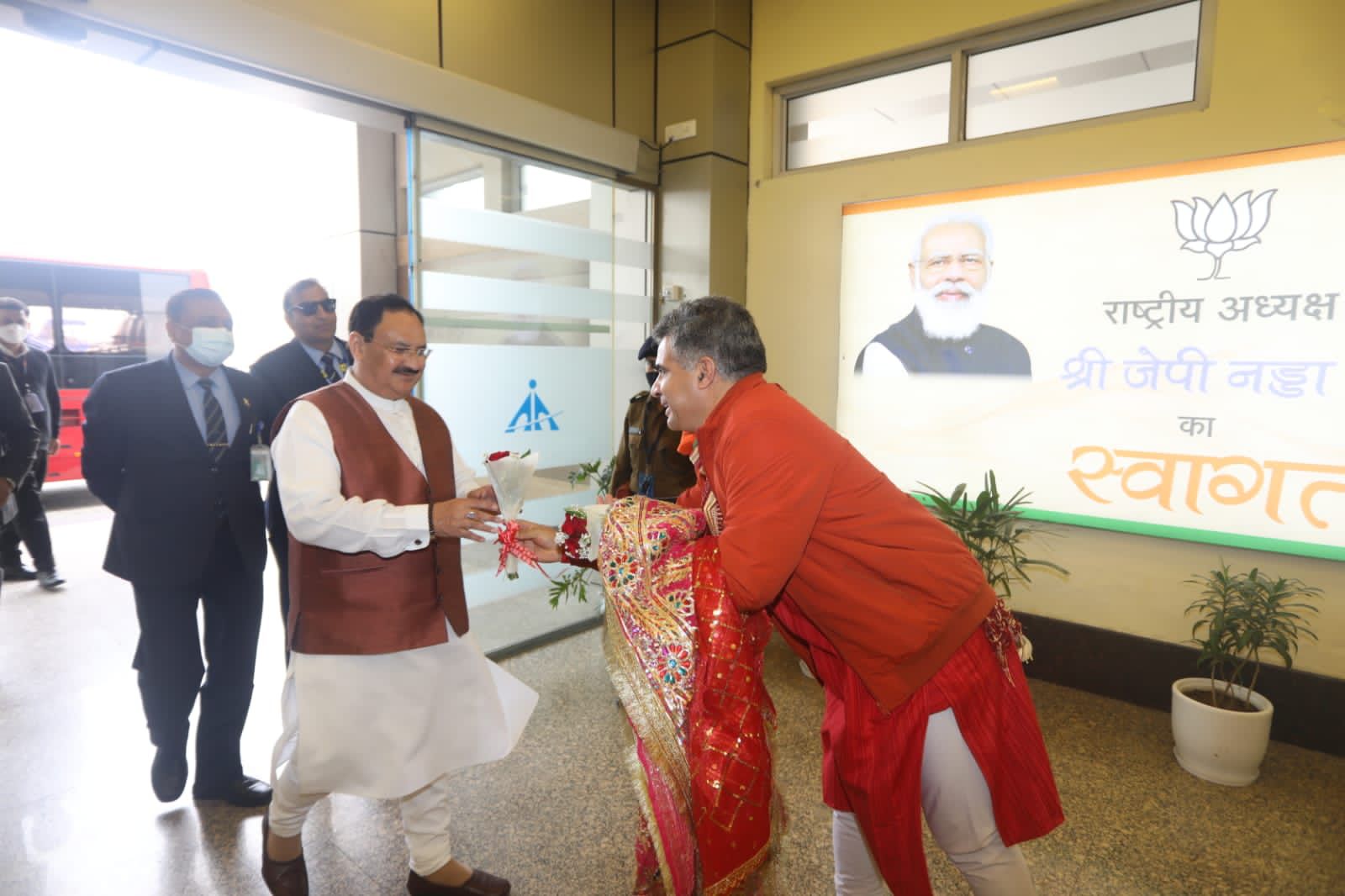 Warm welcome of Hon'ble BJP National President Shri J.P. Nadda on arrival at Jammu & Kashmir