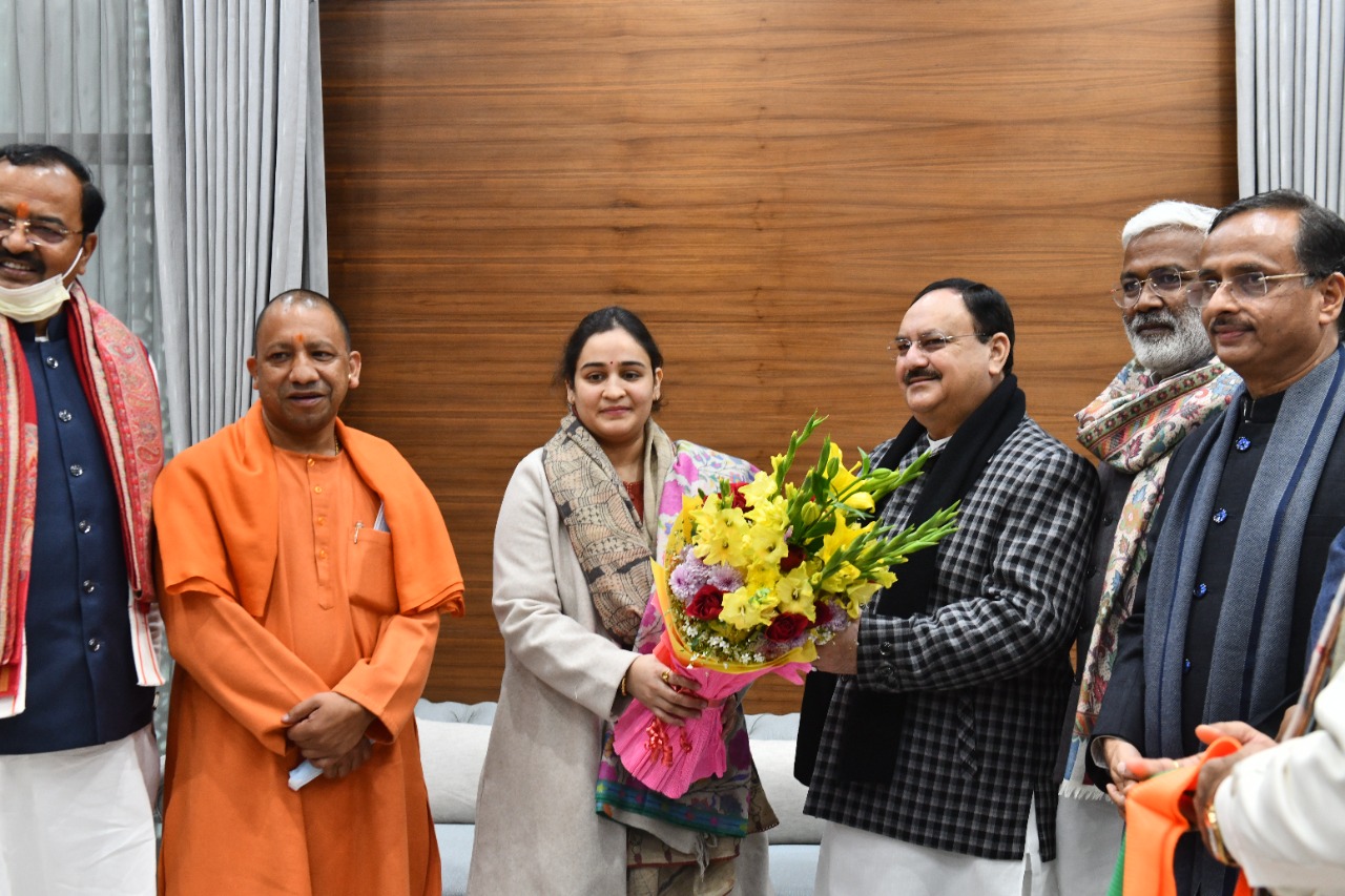 Smt. Aparna Yadav met Hon'ble BJP National President Shri J.P. Nadda after joining BJP at BJP HQ, 6A DDU Marg, New Delhi