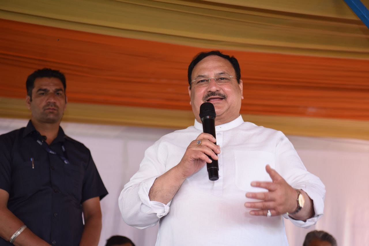 BJP National President Shri J.P. Nadda ji's warm welcome in Salnoo, Bilaspur (Himachal Pradesh)