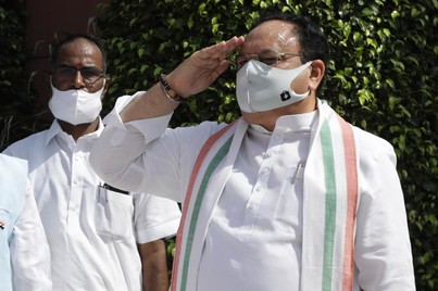 Hon'ble BJP National President Shri J.P. Nadda hoisting the National Flag at BJP HQ, 6A DDU Marg, New Delhi.