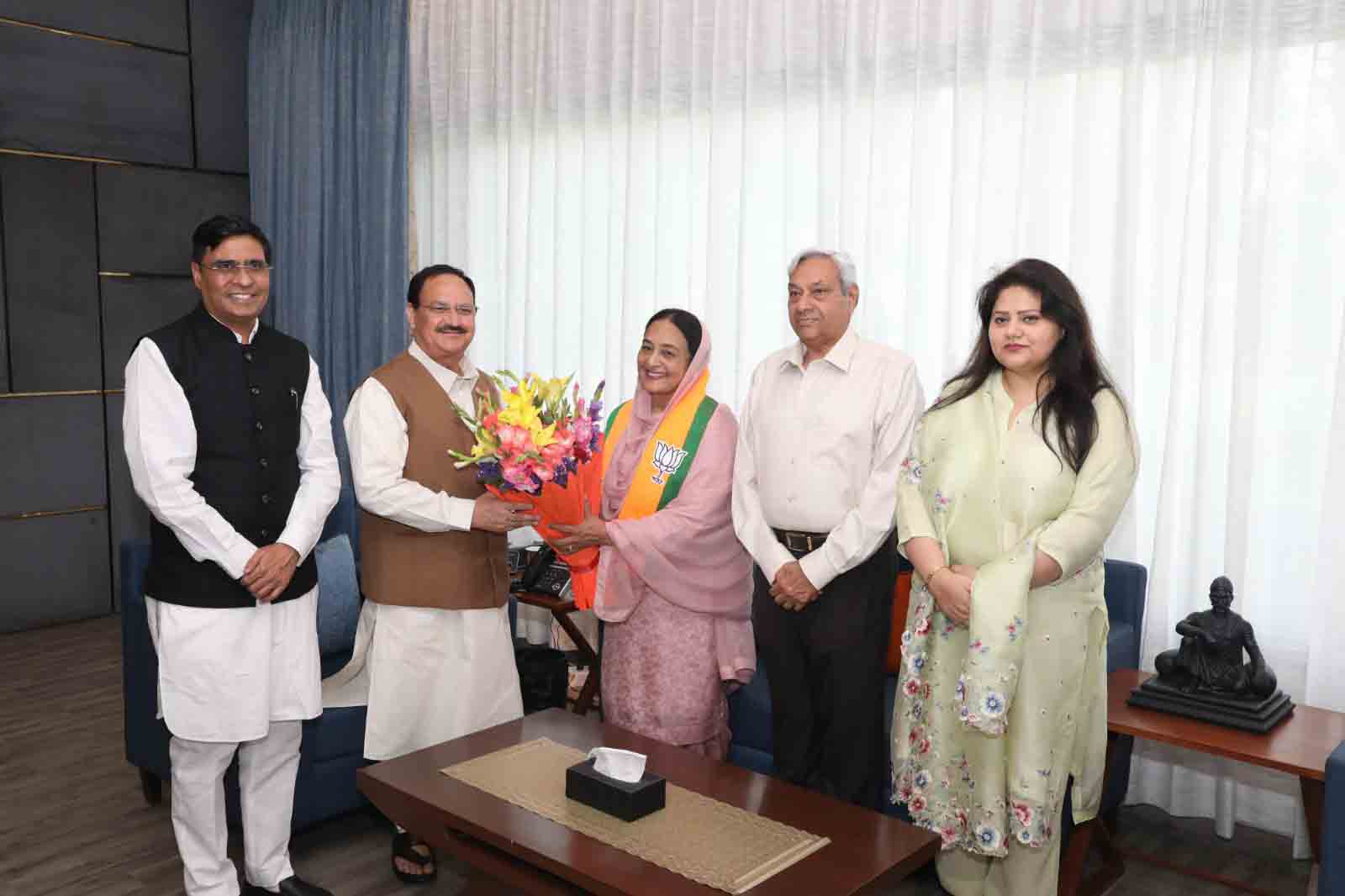 Former AICC Secretary Shri Tajinder Singh Bittu and Former Congress leader Smt. Karamjit Kaur Chaudhary met Hon'ble BJP National President Shri J.P. Nadda after joining BJP in New Delhi