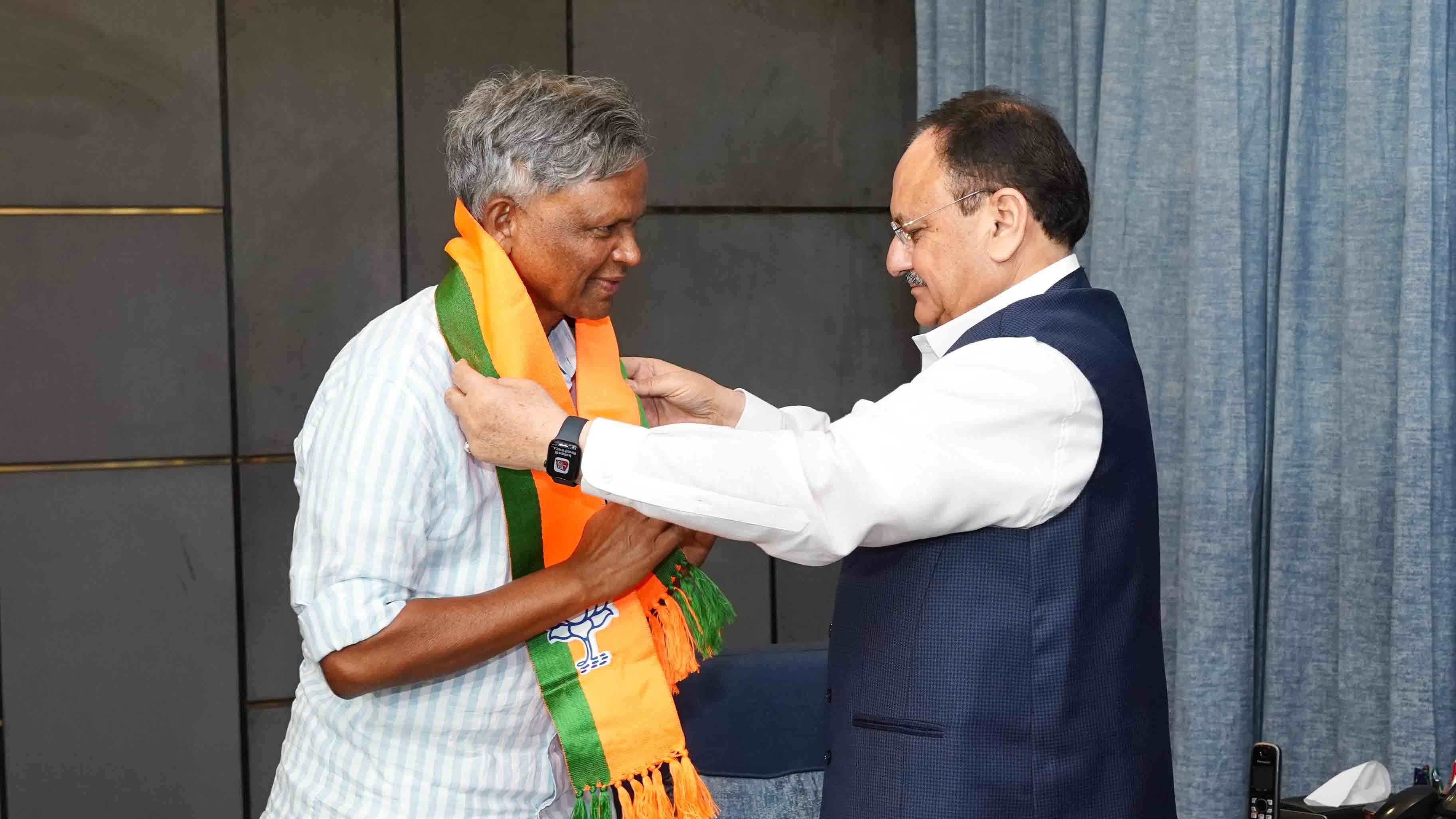 Former Indian Air Force Chief Air Chief Marshal Shri RKS Bhadauria (Retd) and former MP from Tirupati Shri Varaprasad Rao met BJP National President Shri J.P. Nadda after joining BJP in New Delhi