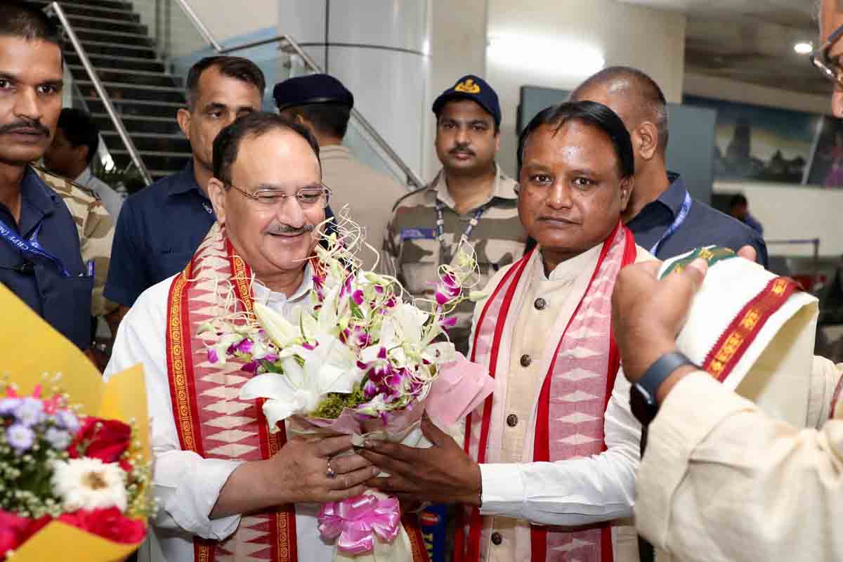 Grand welcome of Hon'ble BJP National President Shri J.P. Nadda on arrival at Biju Patnaik Int'l Airport, Bhubaneswar (Odisha)