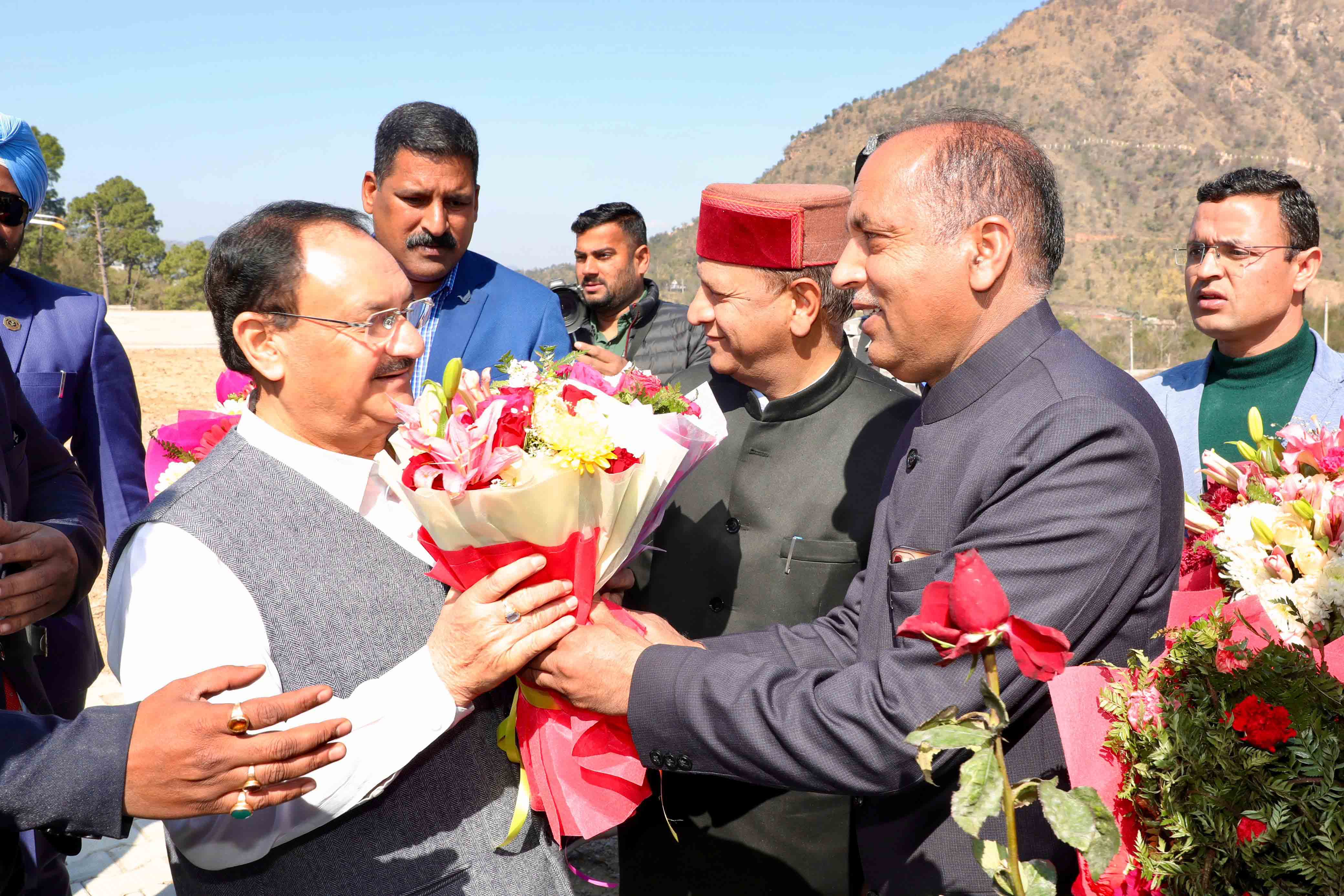 Grand welcome of Hon'ble BJP National President Shri J.P. Nadda on arrival at Bilaspur (Himachal Pradesh)