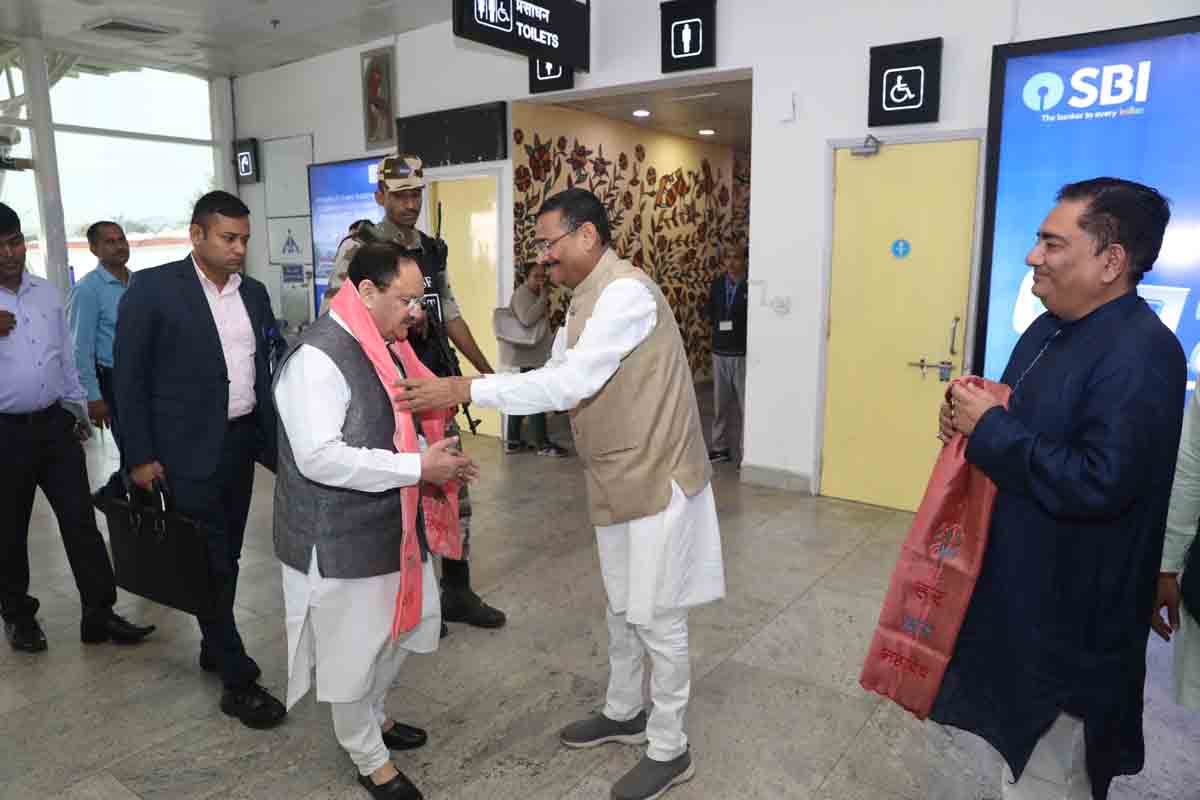 Grand welcome of Hon'ble BJP National President Shri J.P. Nadda on arrival at Birsa Munda Airport, Ranchi (Jharkhand)