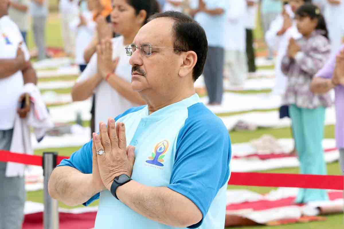 Hon'ble BJP National President & Union Minister Shri J.P. Nadda participated in the Mass Yoga Demonstration on the occasion of International Yoga Diwas at Yamuna Sports Complex, East Delhi