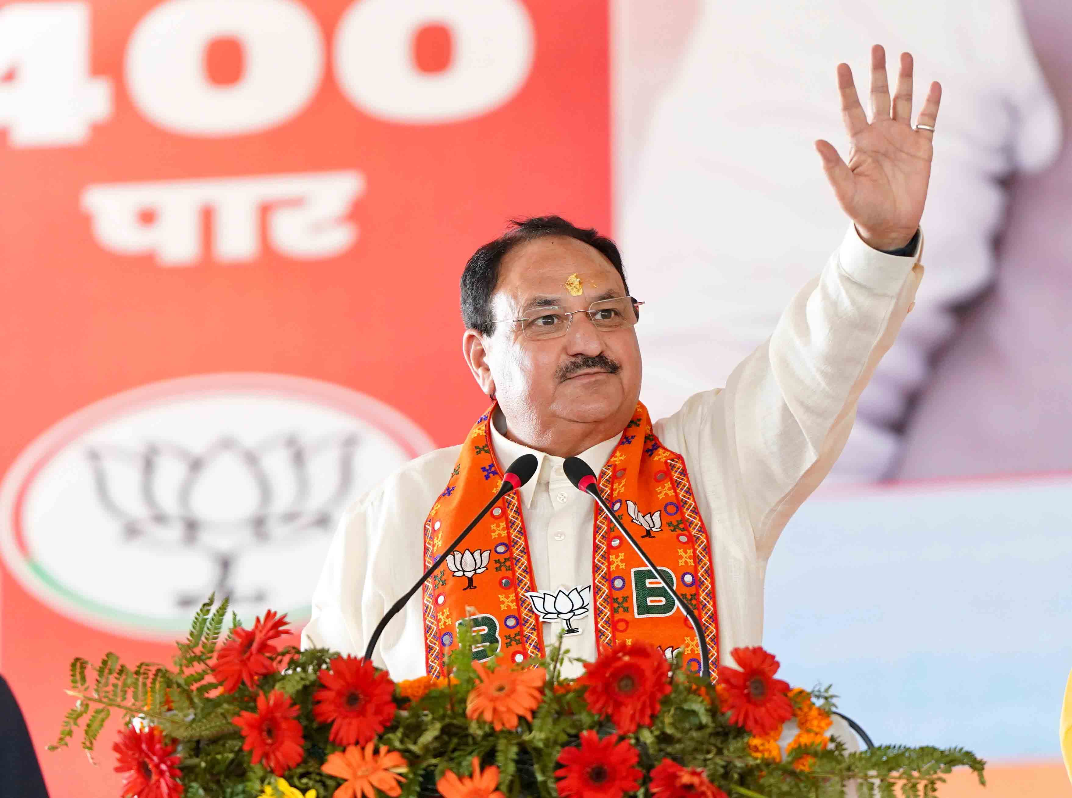 Hon'ble BJP National President Shri J.P. Nadda addressing a public rally at Goswami Tulsidas Rajkiya College Bedi Pulia, Chitrakoot Dhaam, Chakla Rajrani (Uttar Pradesh)