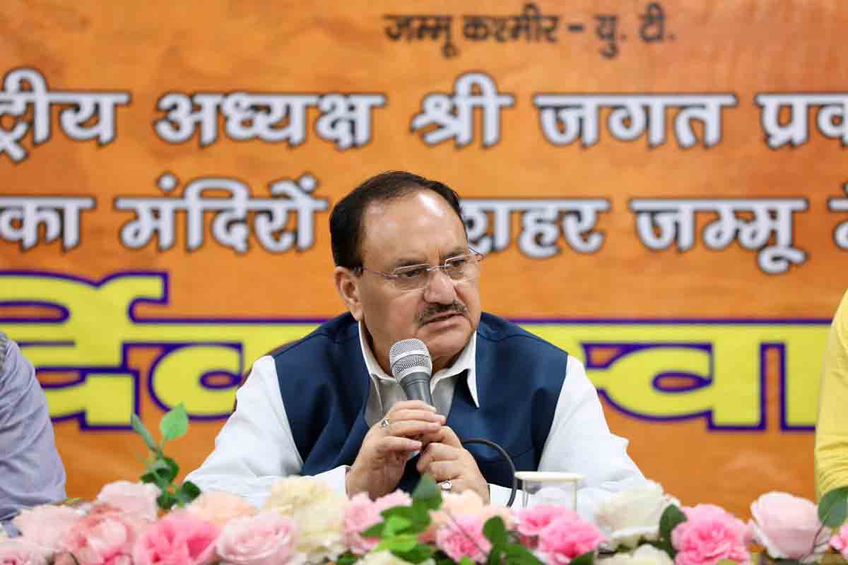 Hon'ble BJP National President Shri J.P. Nadda addressing the meeting of former BJP MLAs & MLC and other senior leaders at J&K State BJP Office, Jammu