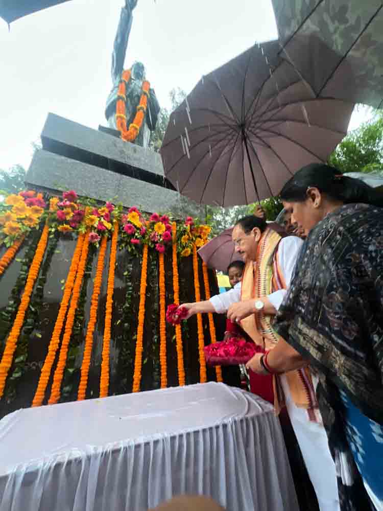 Hon'ble BJP National President Shri J.P. Nadda paid floral tributes to Dr. B.R. Ambedkar ji's statue in Bhubaneswar (Odisha)