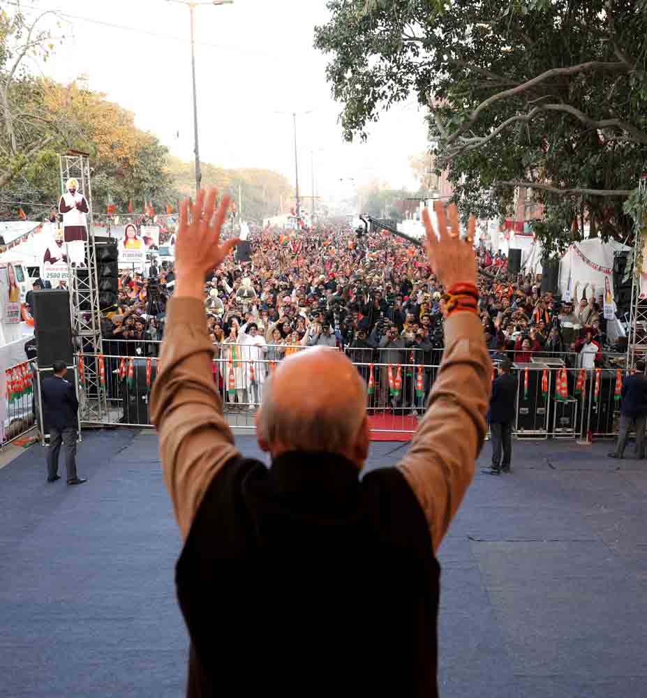 Hon'ble Union Home Minister and Minister of Cooperation Shri Amit Shah while addressing public rallies in Rajouri Garden and Tri Nagar (Delhi)