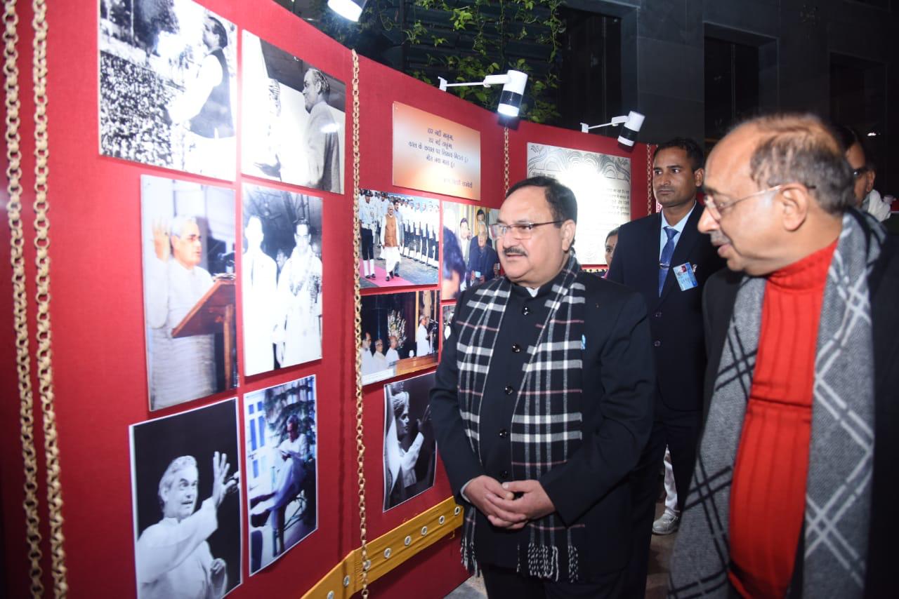 Photographs : BJP Working President Shri J.P. Nadda inaugurating an exhibition and addressing the Bhajan Sandhya in memory of Bharat Ratna & Former PM Shri Atal Bihari Vajpayee ji at Dr. Ambedkar International Center, 15 Janpath Road, New Delhi