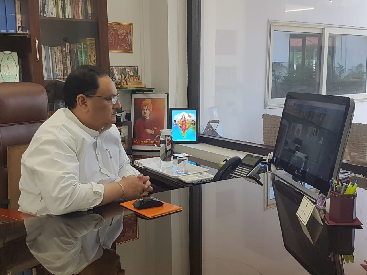 Photographs : BJP National President Shri Jagat Prakash Nadda interacting with BJP State Presidents, MPs, MLAs, District President and State Office Bearers of West Bengal, Tamil Nadu, Andhra Pradesh and Karnataka via Video Conferencing on 28.03.2020