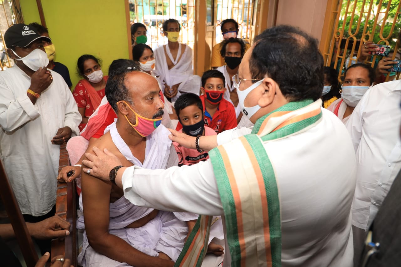  BJP National President Shri J.P. Nadda meet family of victim Sobha Rani Mandal in W.B. violence at Rahuta B.R.S Colony, Ward 28, Jagatdal, North 24 Paraganas (West Bengal)